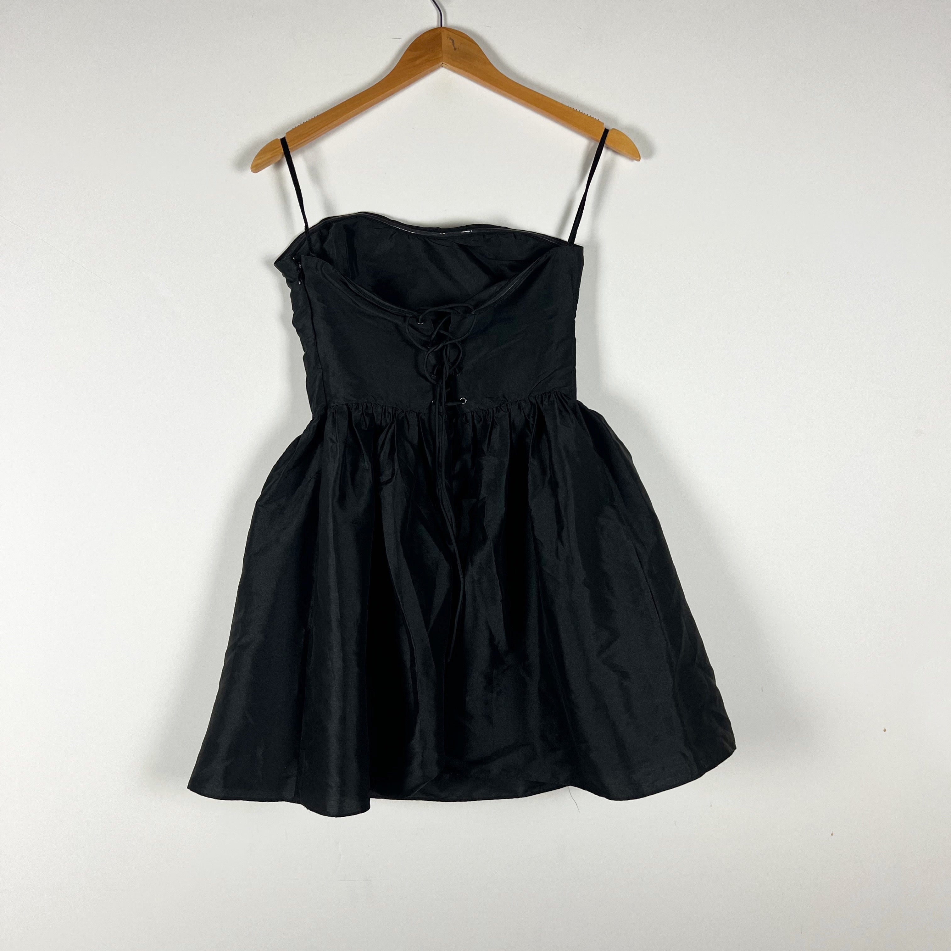 NEW Azeeza Naina Gathered Taffeta Strapless Cocktail Party Mini Dress Black S