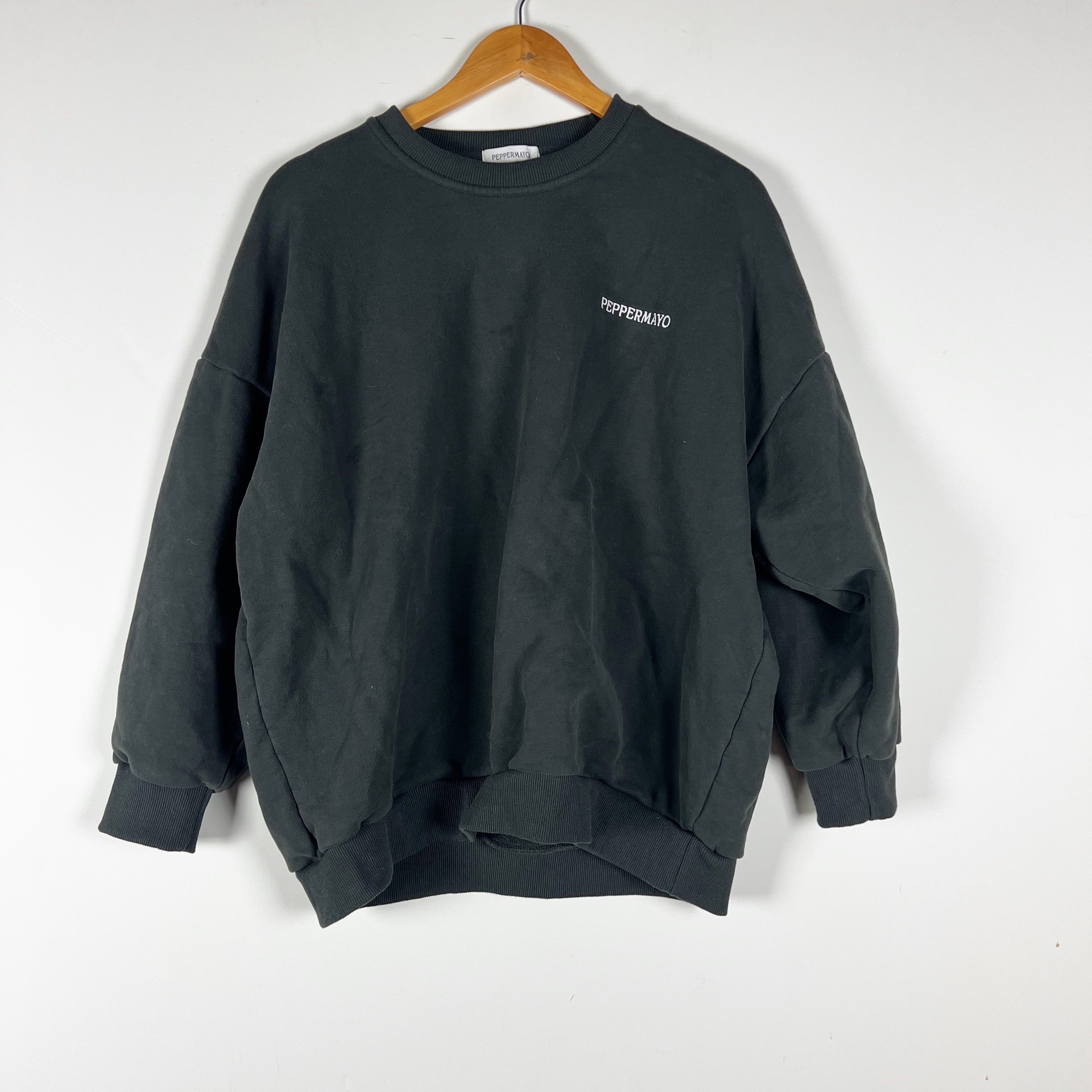 Peppermayo Signature Oversized Cotton Logo Embroidered Sweatshirt Charcoal Gray