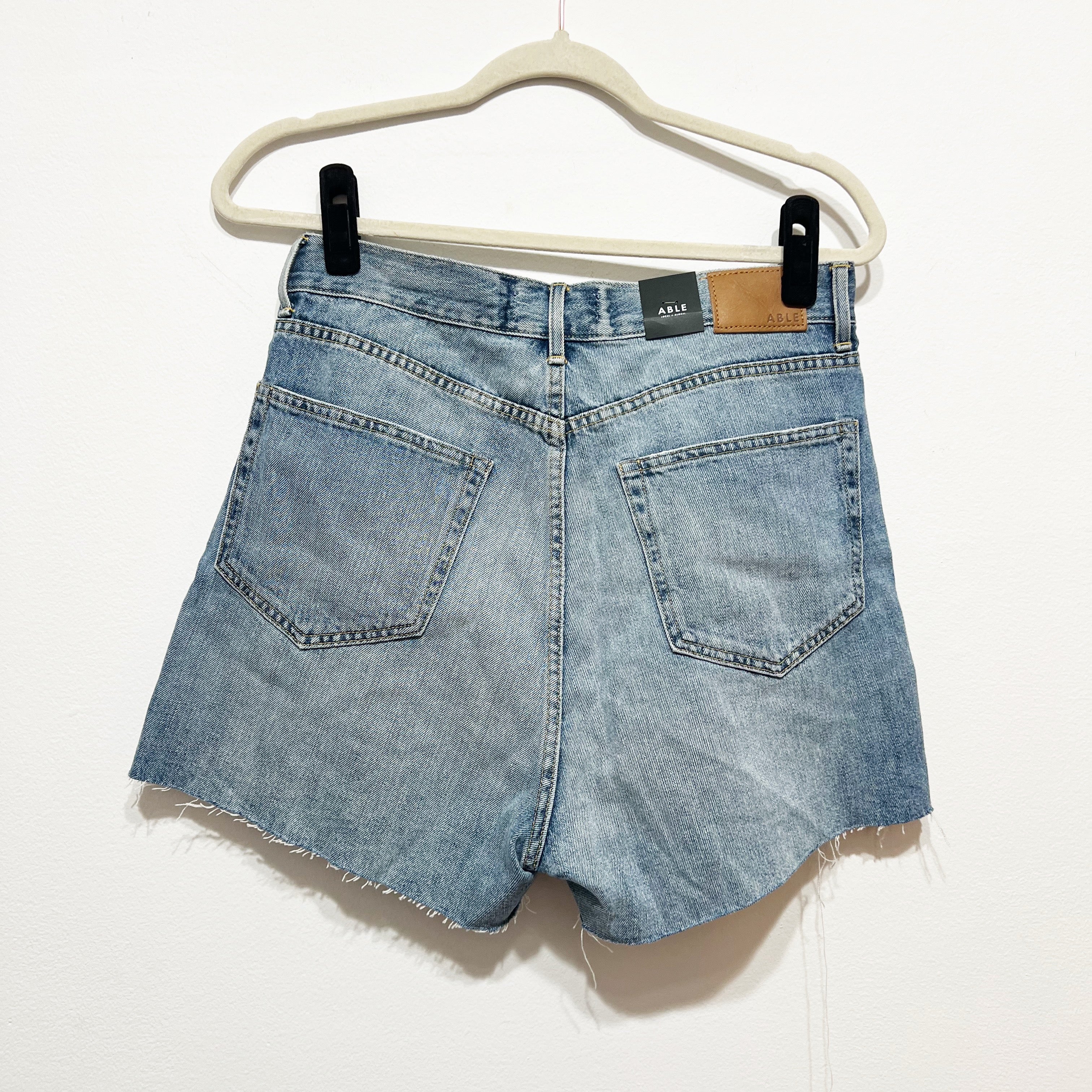 NEW Able Bridget Vintage High Rise Distressed CutOff Cotton Denim Jean Shorts 31