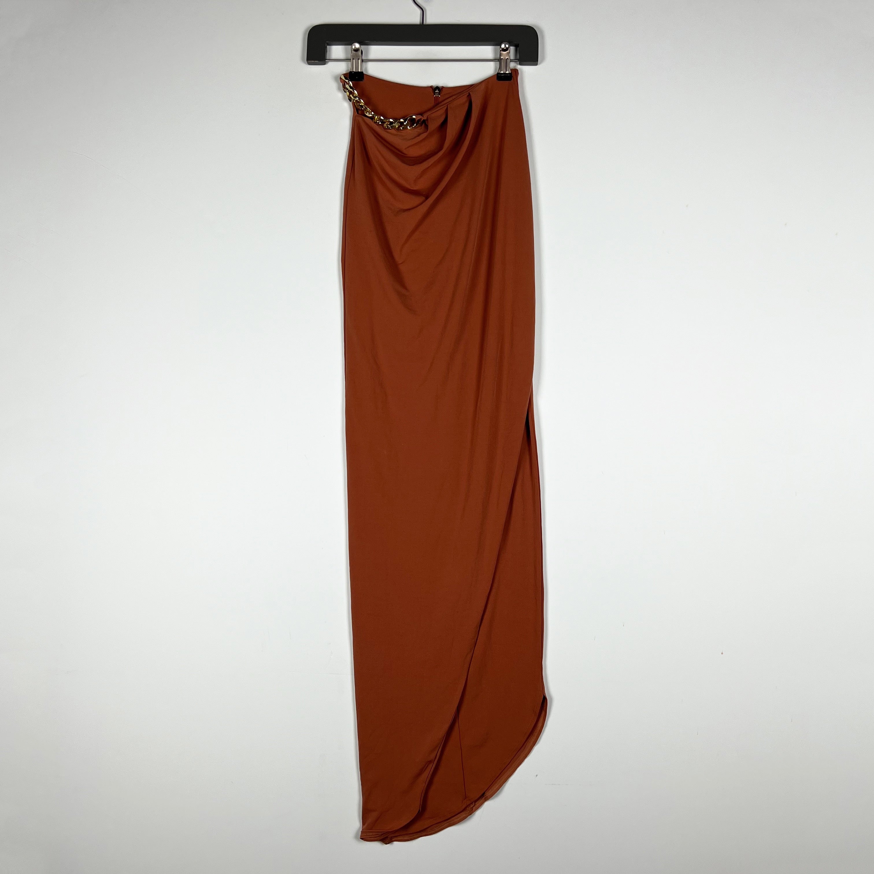 Nookie Alyssa Chain Link Waist Cut Out Column Midi Skirt Stretch Brown Small