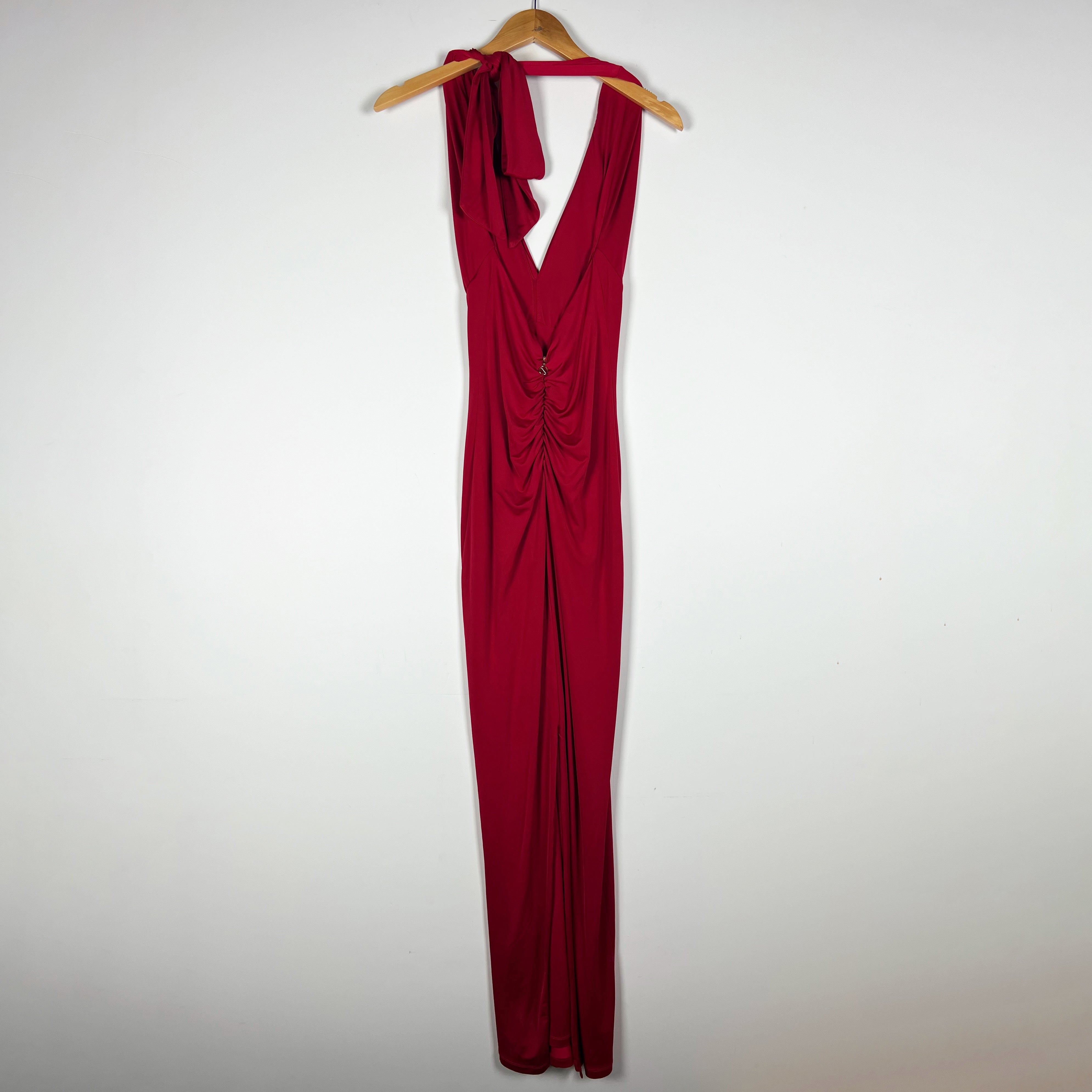 Nookie Element Jersey Knit Stretch Halterneck Maxi Gown Dress Rouge Red Small