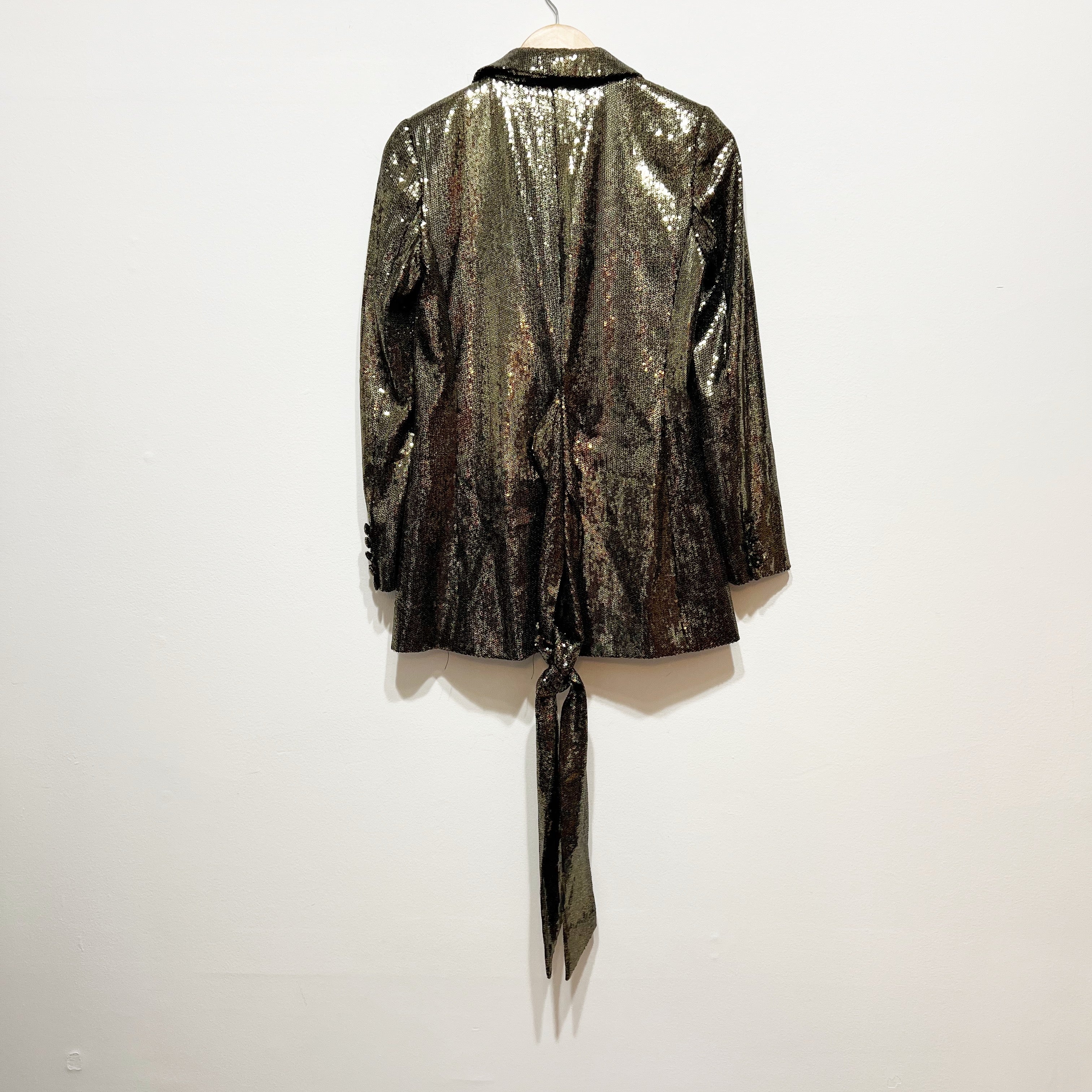 Badgley Mischka Gold Sequin Sparkle Embellished Belted Blazer Jacket Party 2