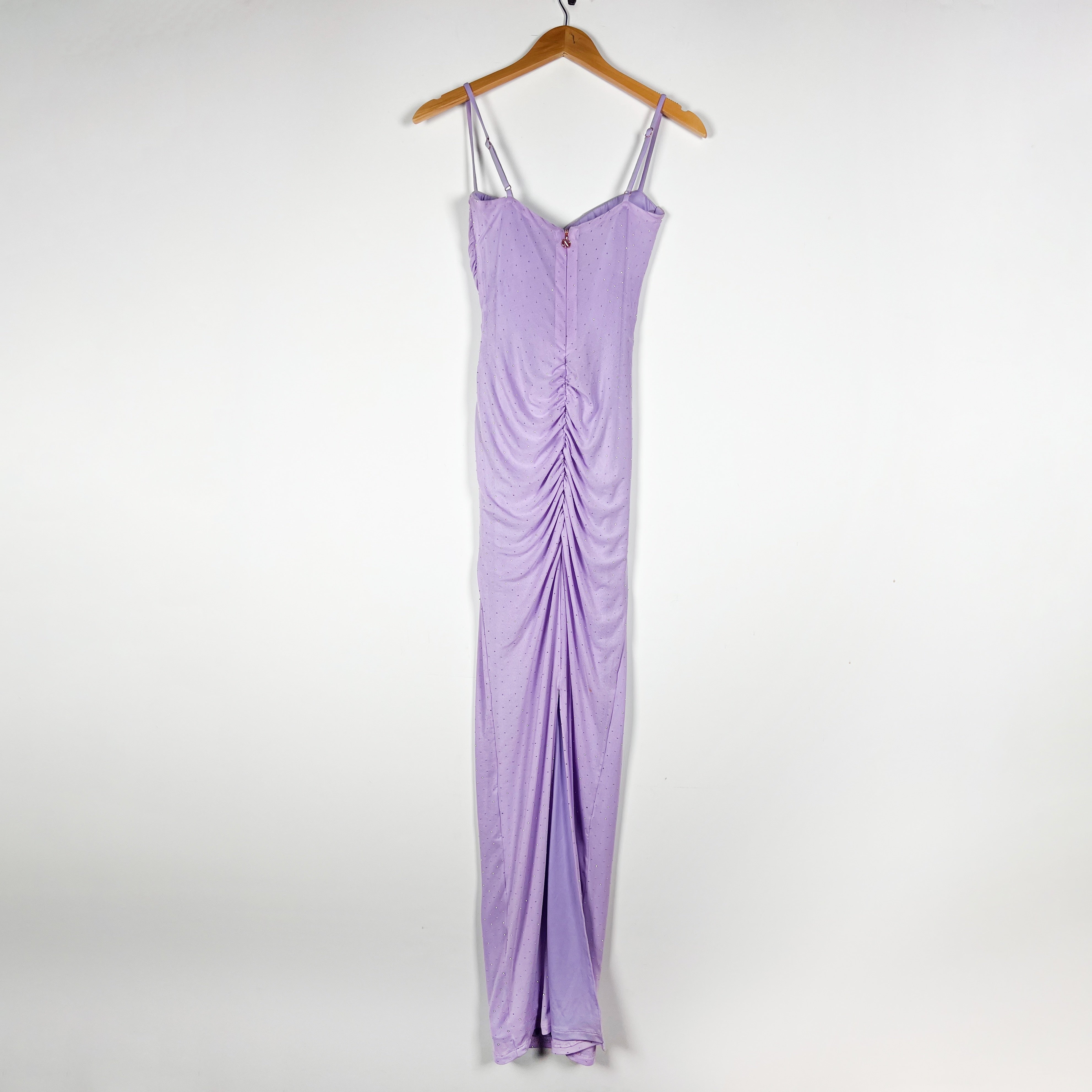 Nookie Crystal Studded Embellished Mesh Stretch Maxi Dress Lilac Purple Small