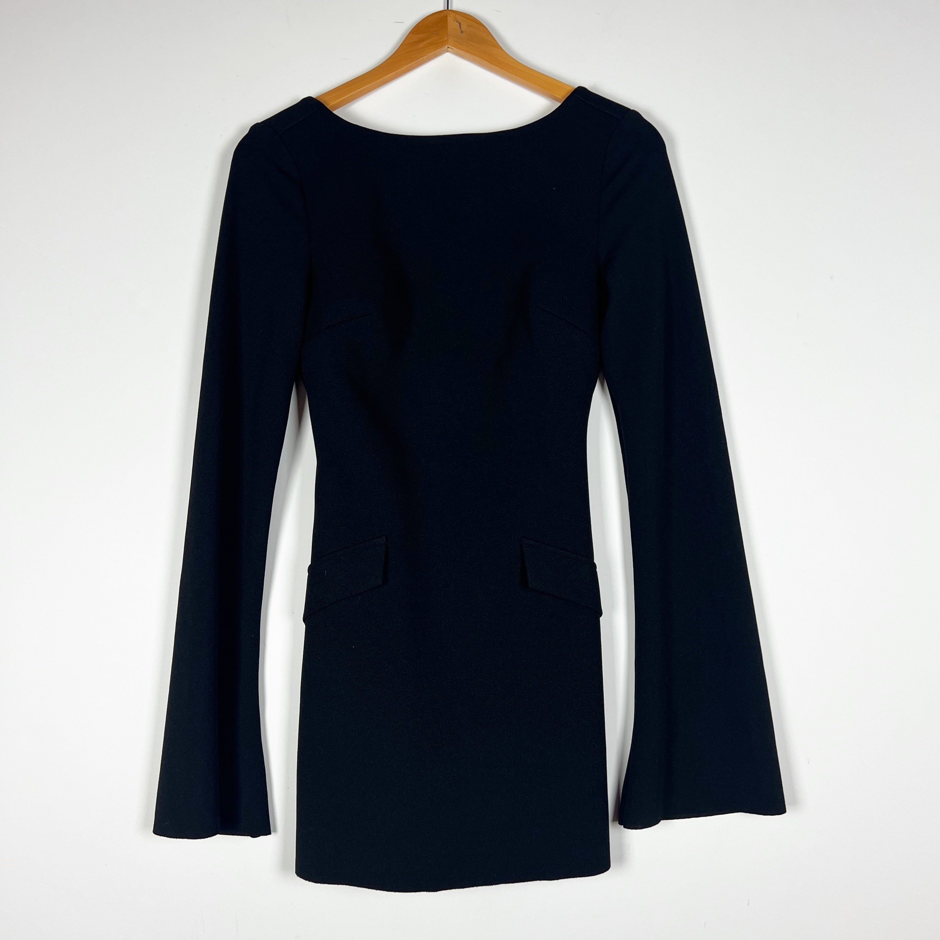 NEW Princess Polly Carters Long Bell Sleeve Pocket Front Mini Dress Black 2