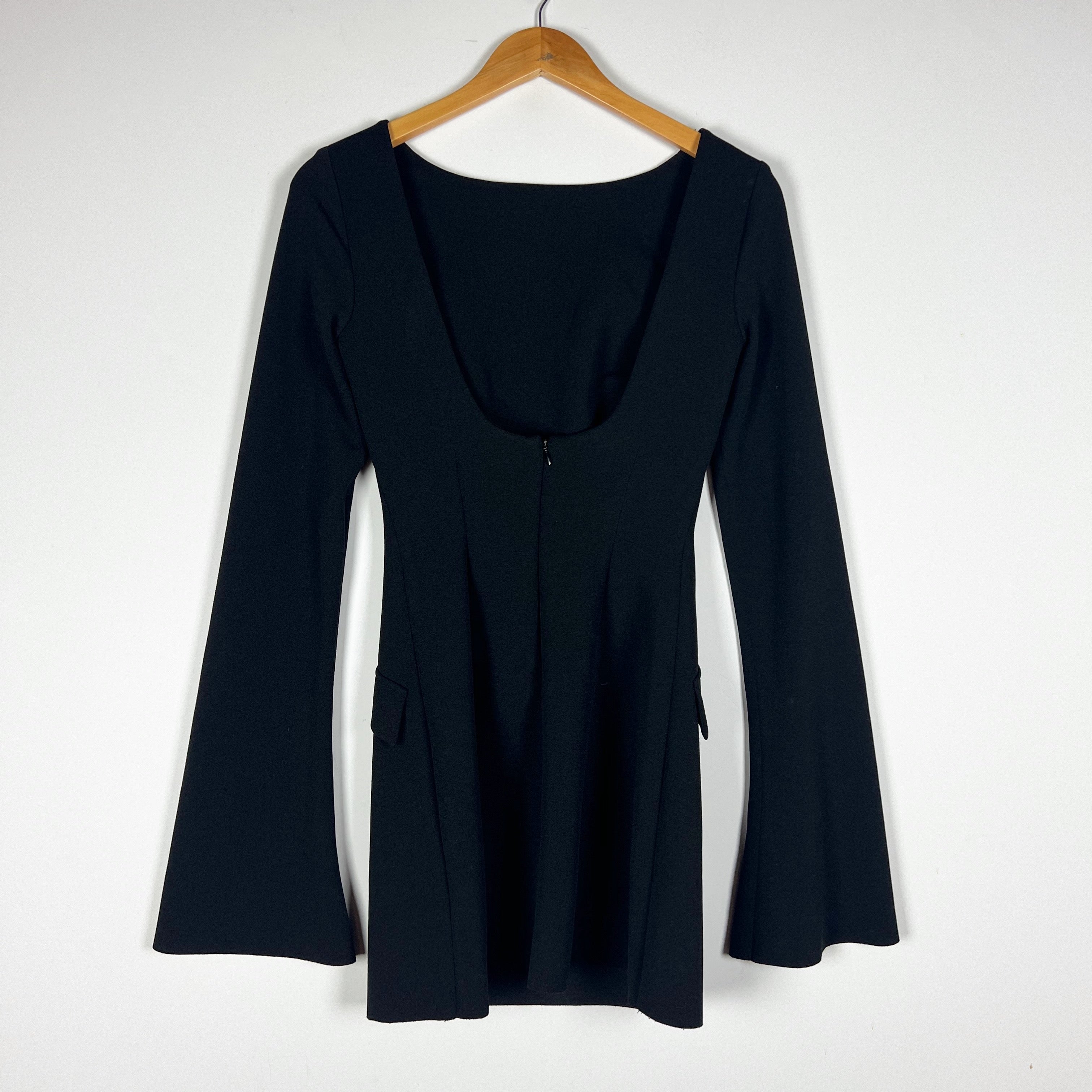 NEW Princess Polly Carters Long Bell Sleeve Pocket Front Mini Dress Black 2