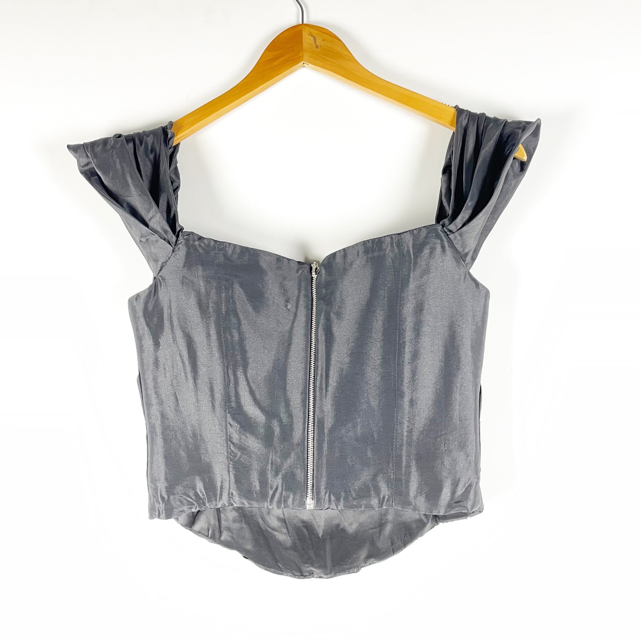 Rozie Corsets Off The Shoulder Draped Ruched Taffeta Structured Bustier Top S