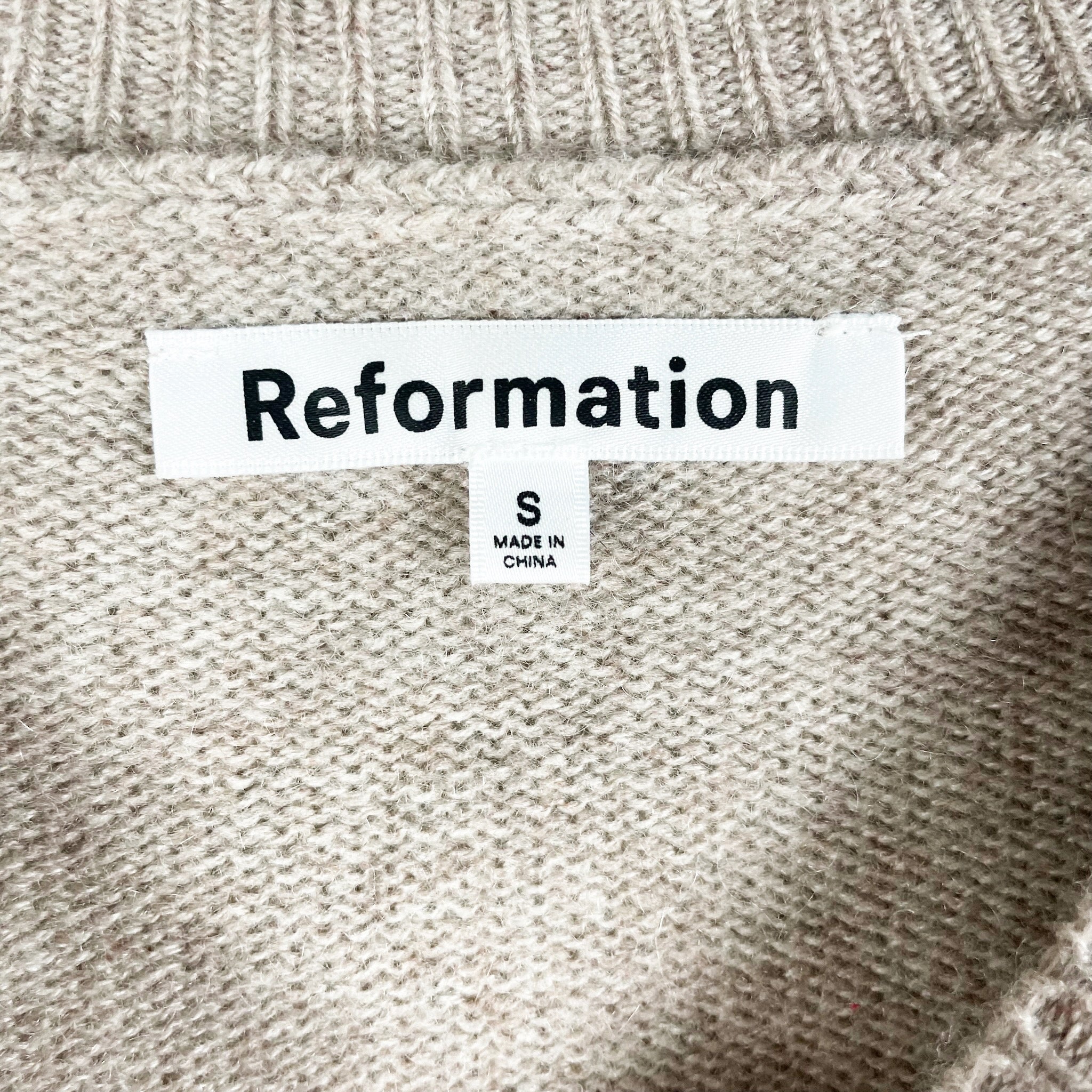 Reformation Henrietta Cashmere Crew Neck Pullover Mini Sweater Dress Beige Small
