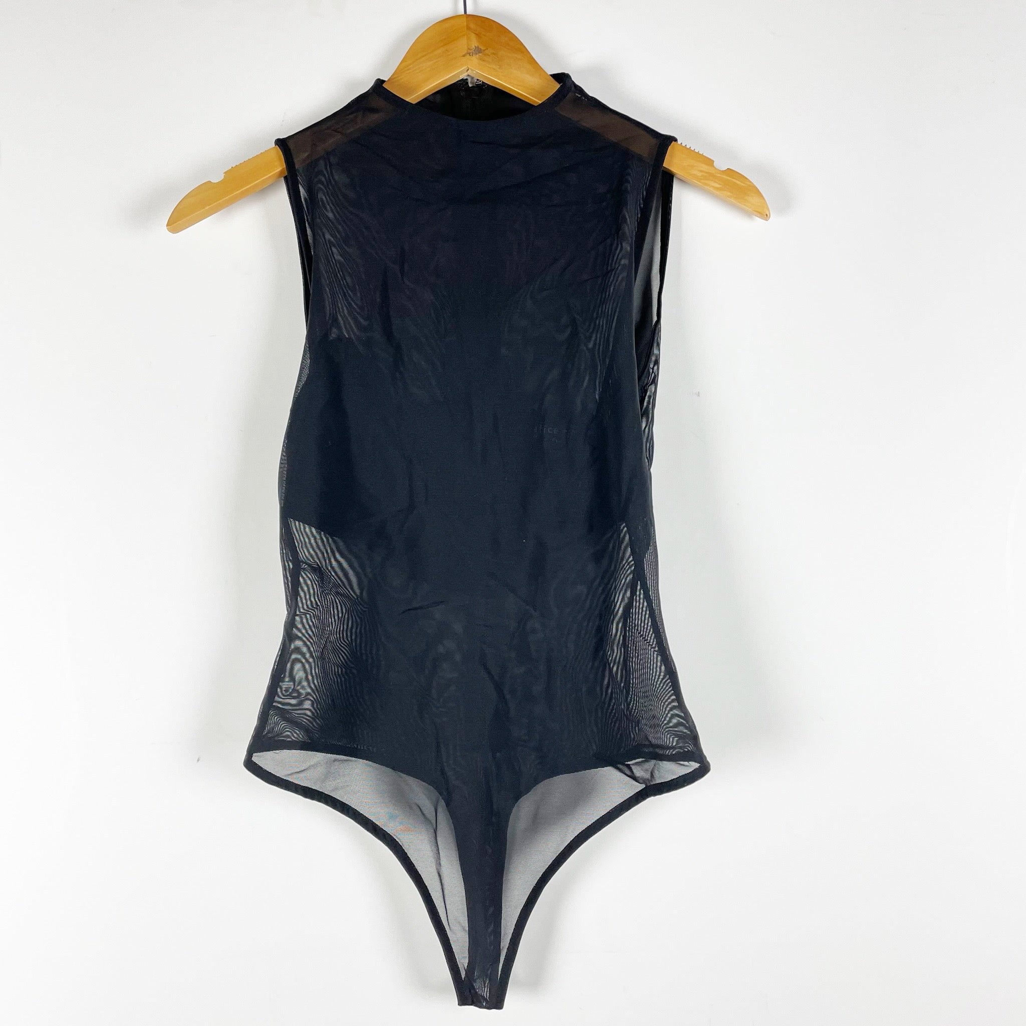 Alice And Olivia Classics Bandeau Sleeveless Mesh Mock Neck Bodysuit Black Small