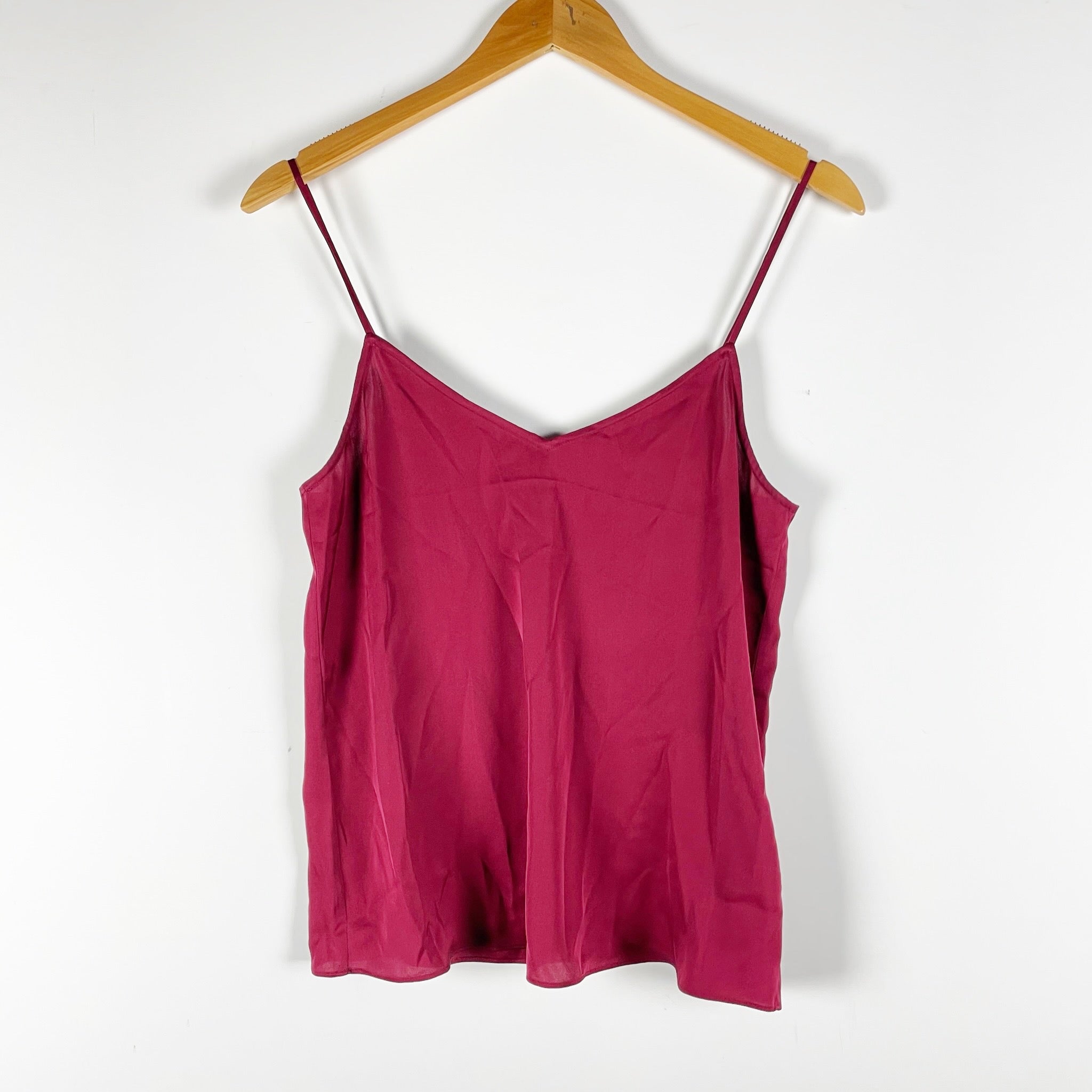 NEW Quince Washable Stretch Silk Satin V Neck Cami Tank Top Burgundy XS