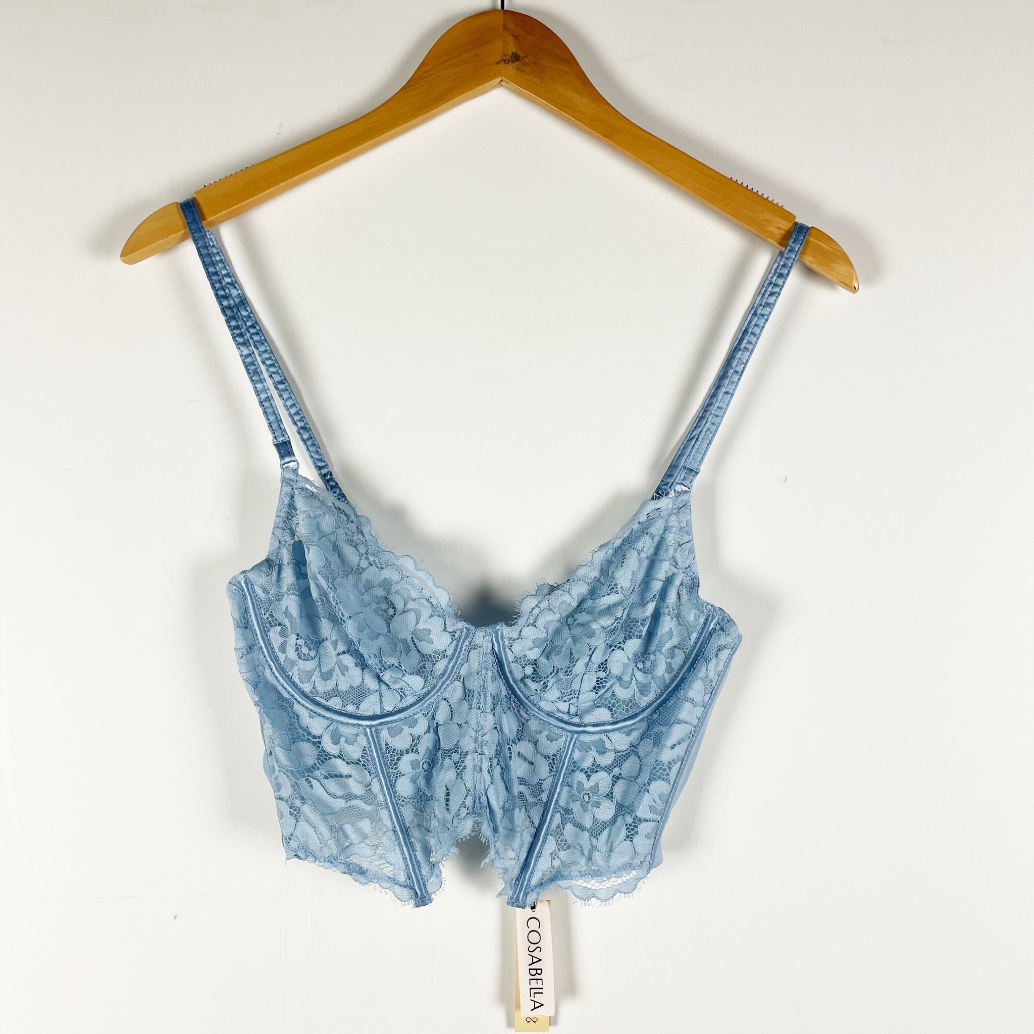 NEW Cosabella Magnolia Longline Allover Lace Underwire Lingerie Bra Aasmani Blue