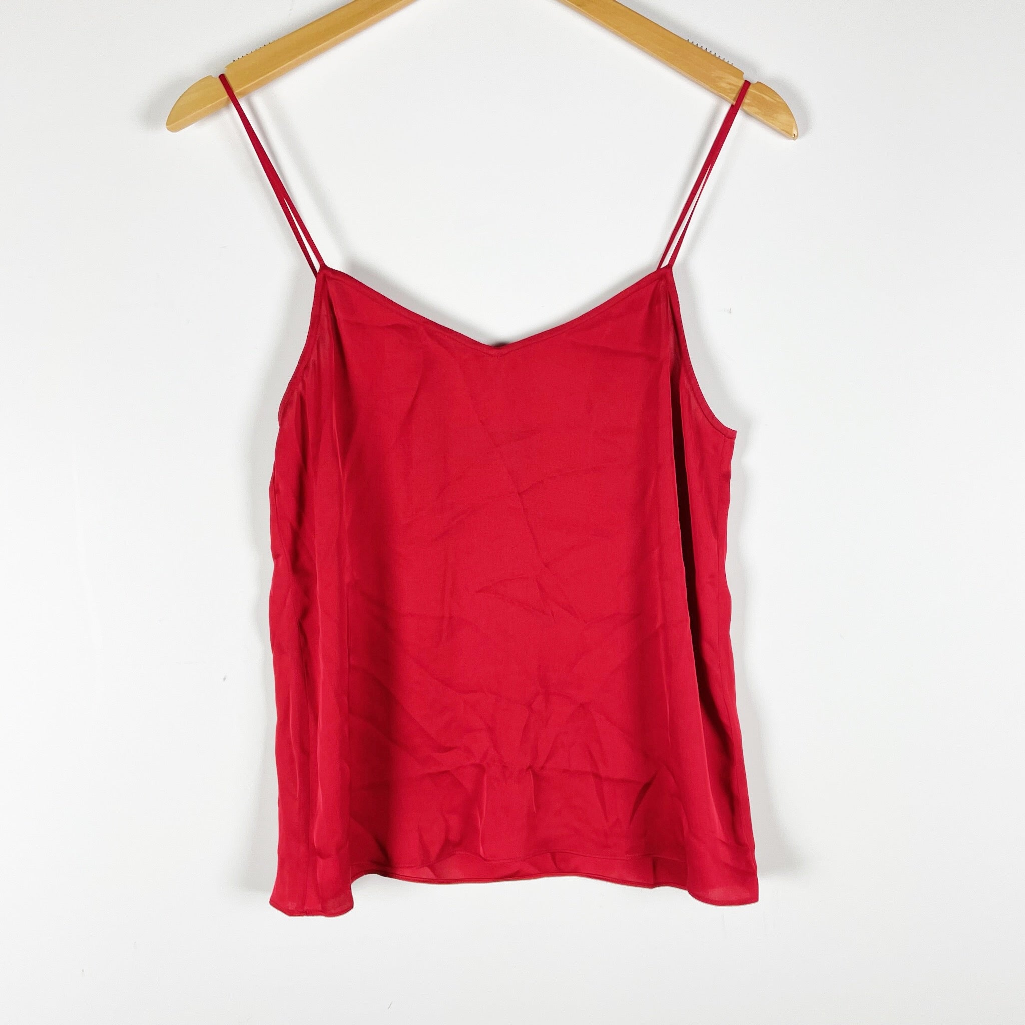Quince Washable Stretch Silk Satin V Neck Cami Tank Top Salsa Red XS