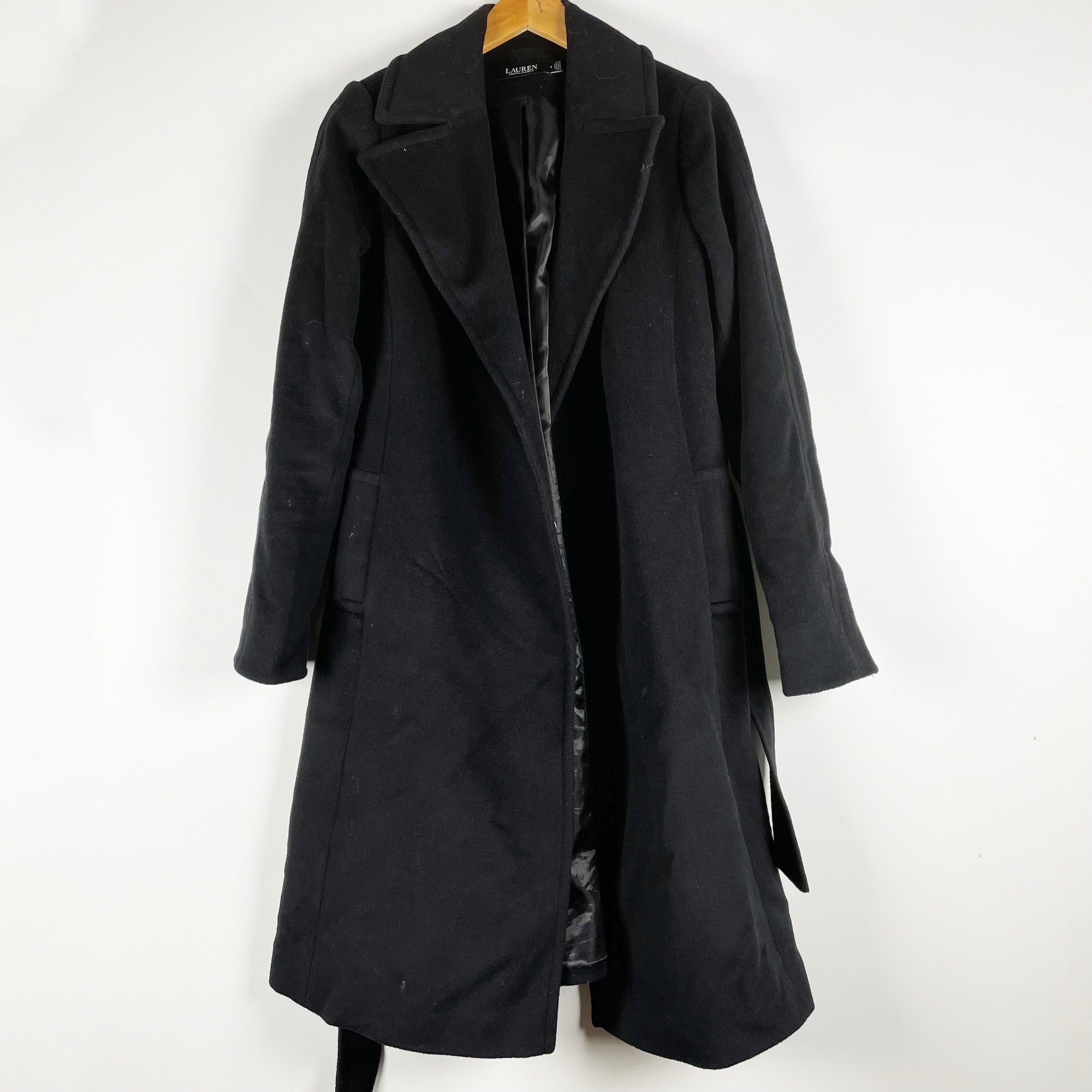 LAUREN Ralph Lauren Women's Wool Cashmere Felt Blend Pea Coat Jacket Black 4