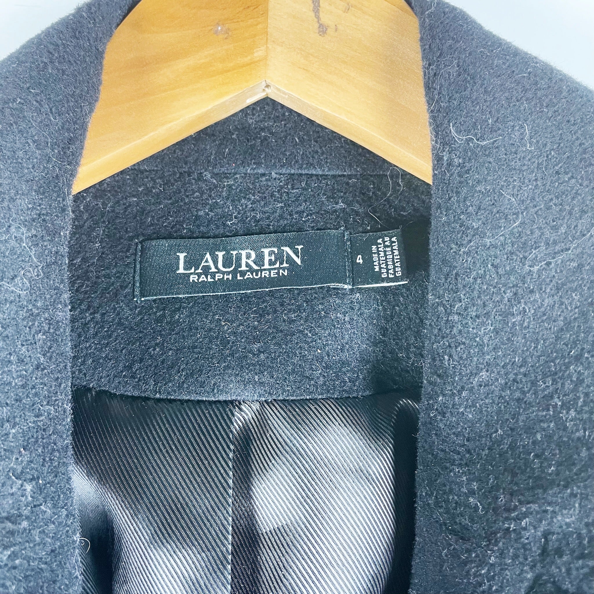 LAUREN Ralph Lauren Women's Wool Cashmere Felt Blend Pea Coat Jacket Black 4
