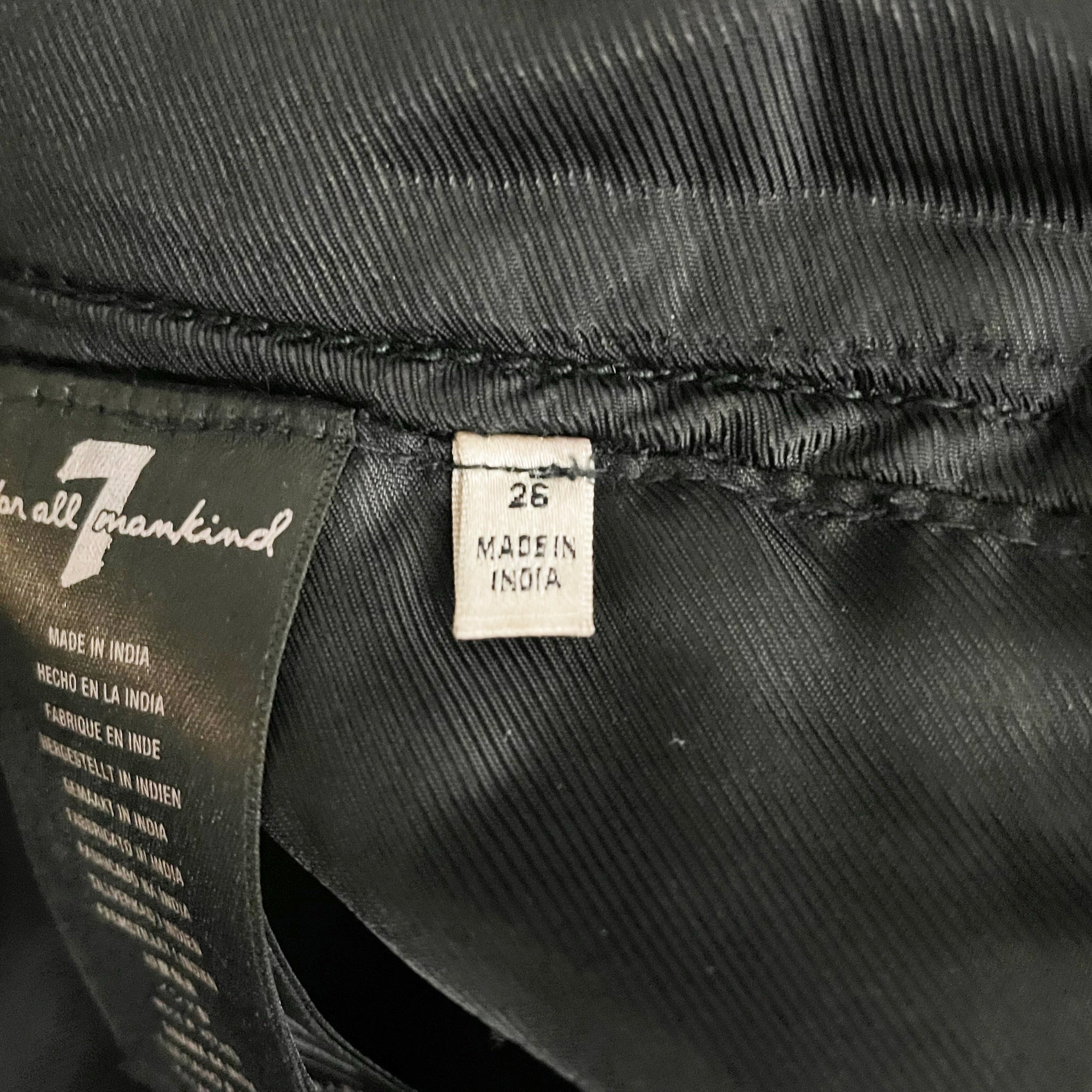 7 For All Mankind Genuine Leather High Rise Mini Hot Shorts Black 26