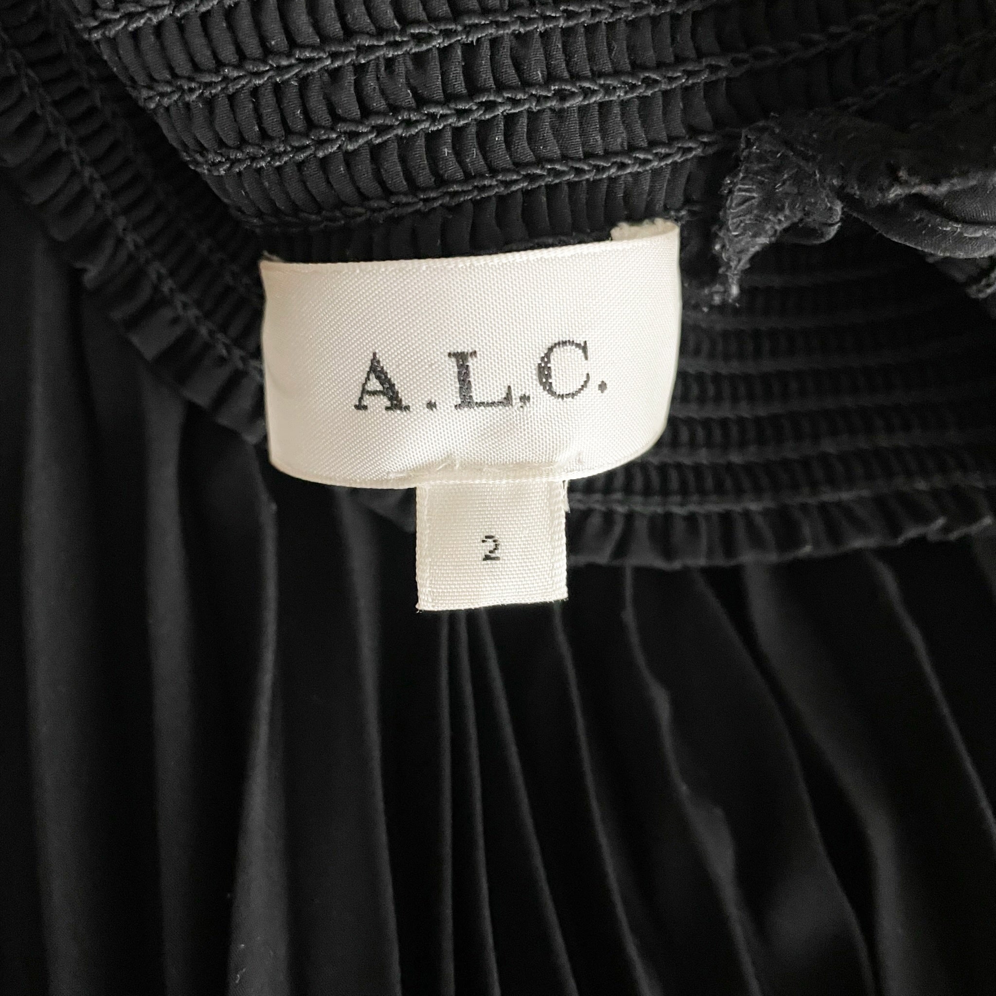 A.L.C. Renzo Matte Pleated High Neck Sleeveless Smock Waist Midi Dress Black 2