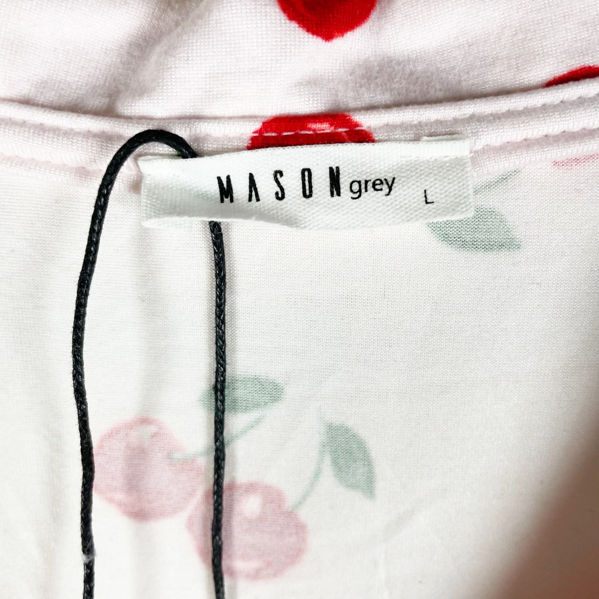 NEW Mason Grey Cherry On Top Fruit Print Pattern Lounge Pajama Shirt Pink Red L