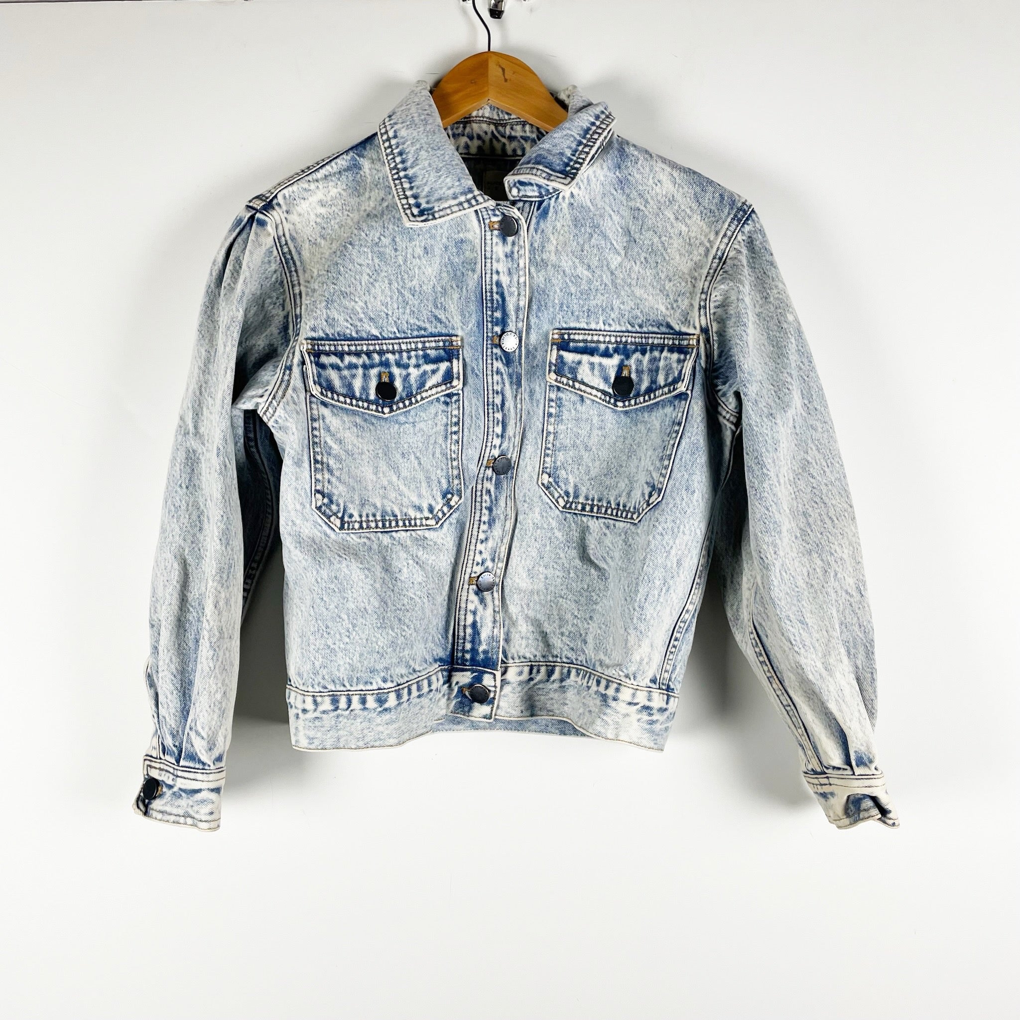Alice And Olivia Dean Boxy Cropped Cotton Button Front Jean Denim Jacket Acid XS