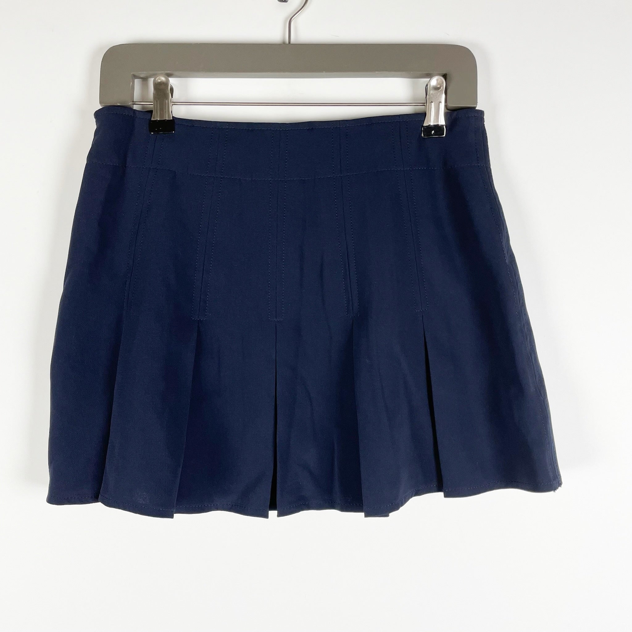 Cinq A Sept Low Rise Pleated Chiffon Mini Skirt Navy Blue 2