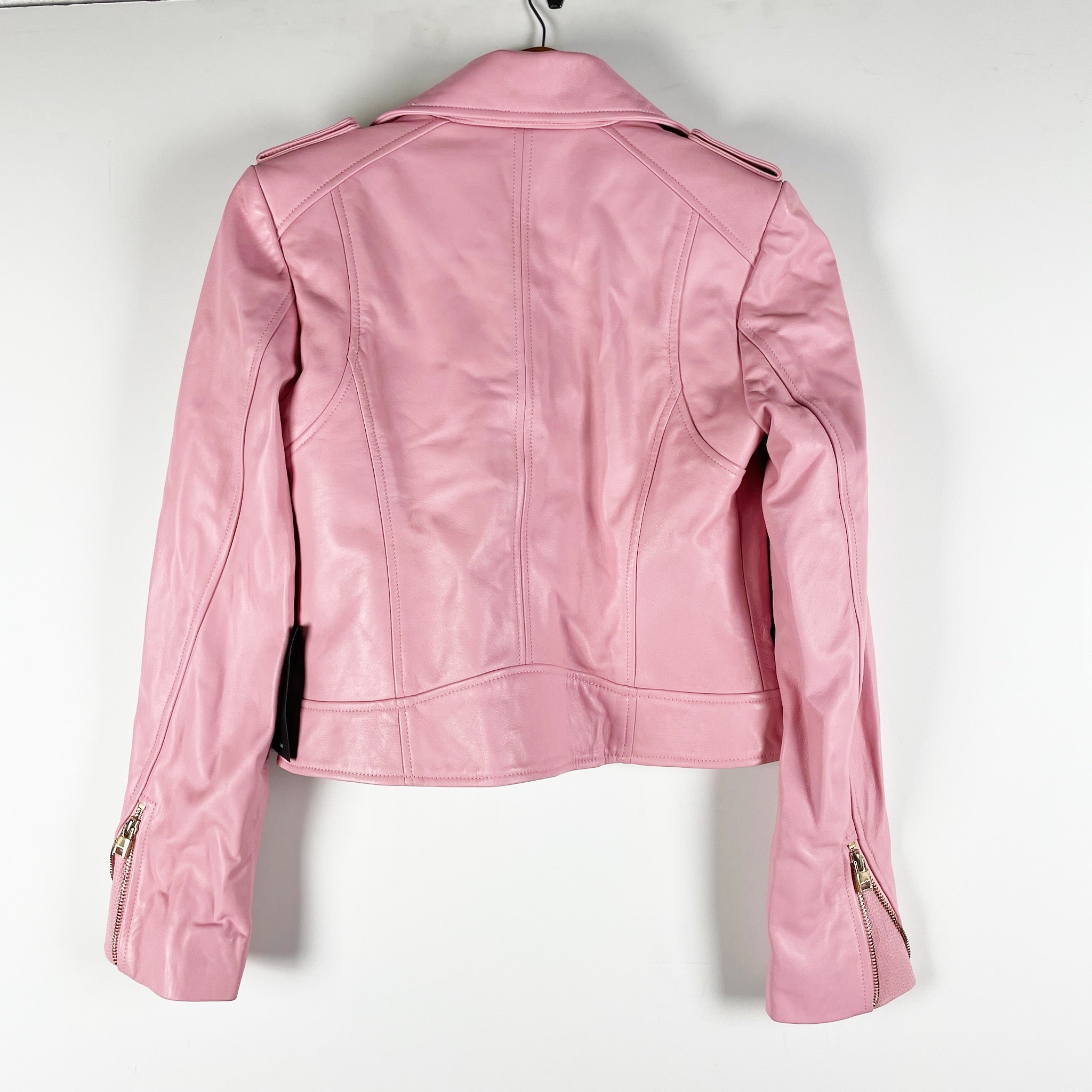 NEW Lamarque Donna Genuine Leather Full Zip Jacket Pink with Gold Hardware XS