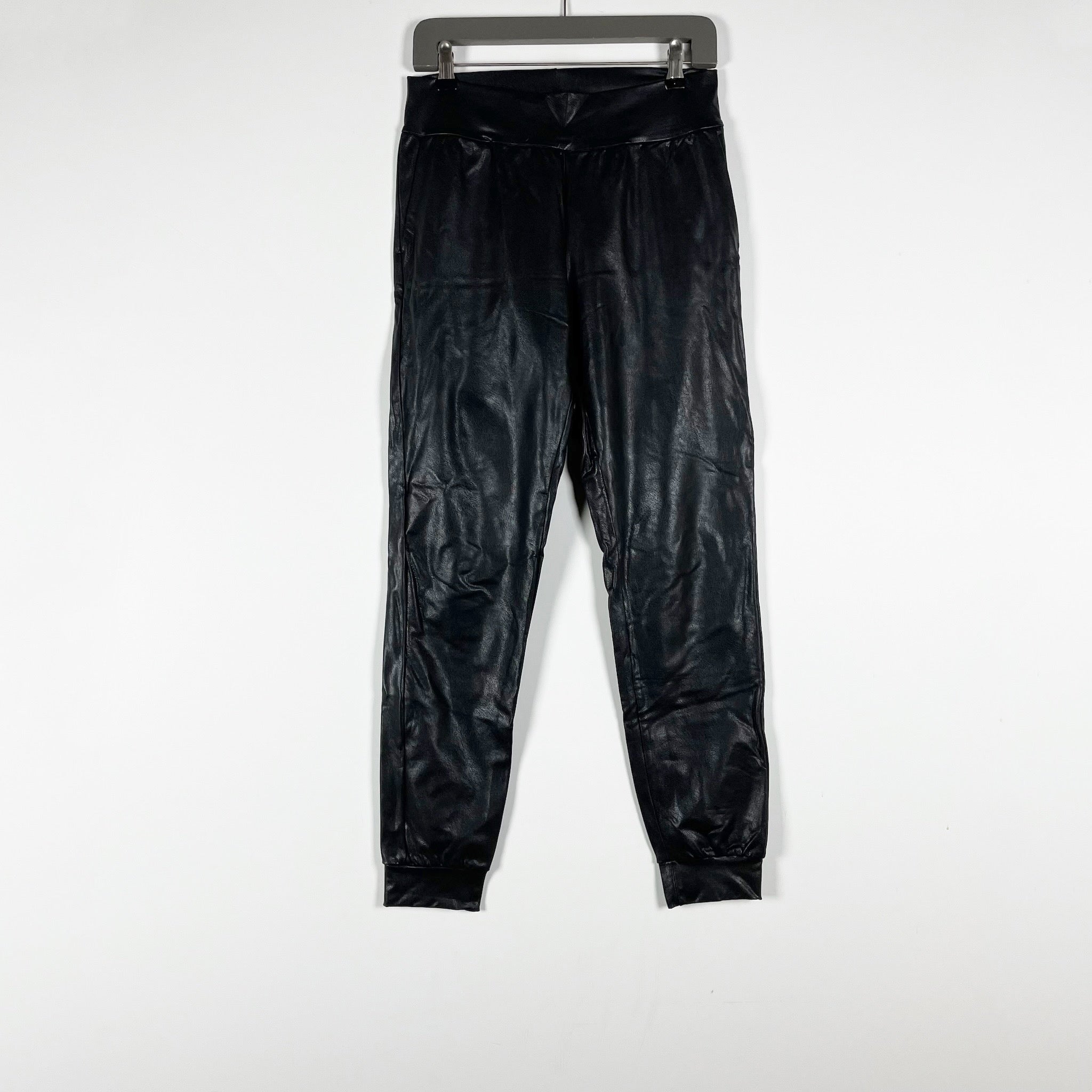Commando Faux Vegan Leather Mid Rise Ankle Crop Joggers Pants Black Small