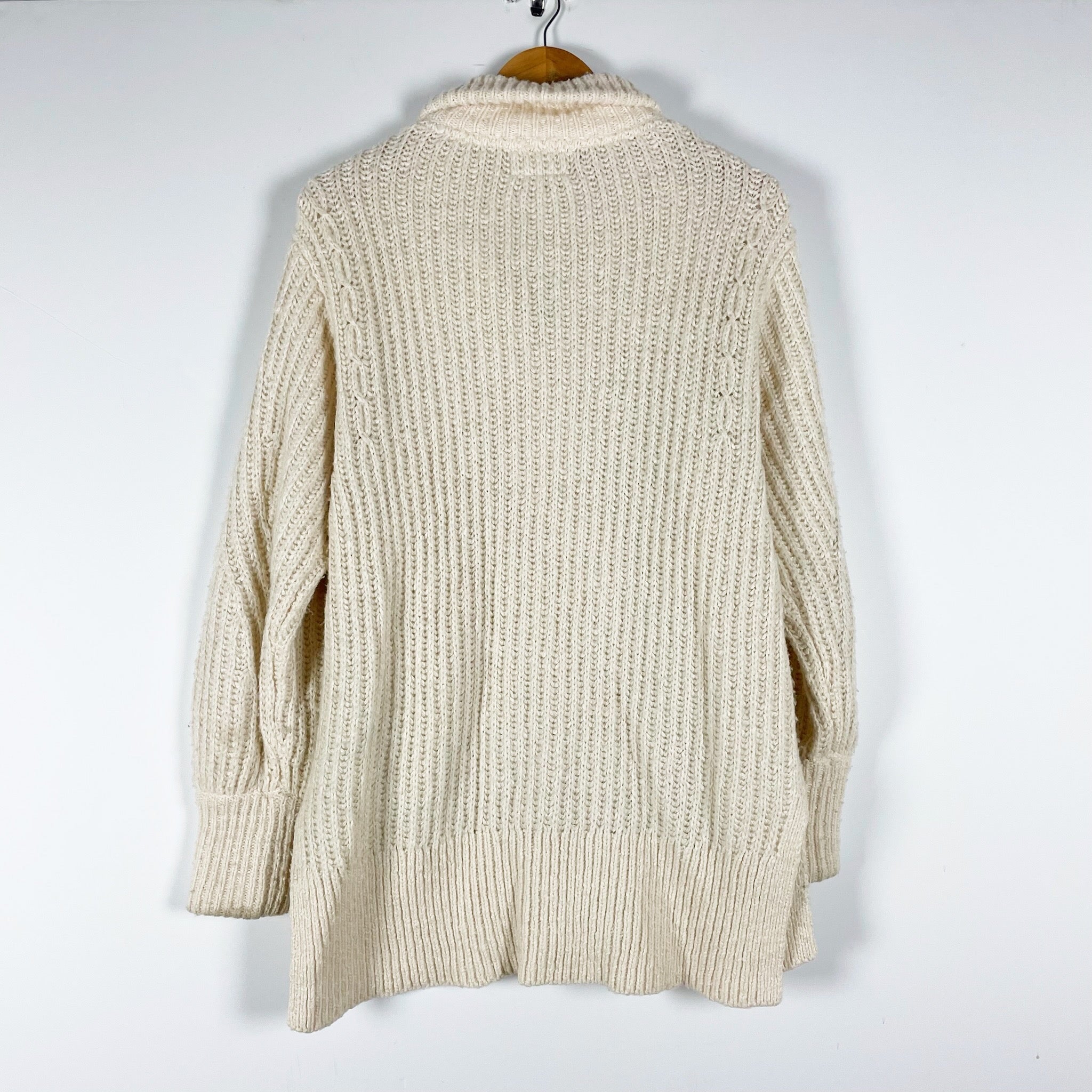 Anthropologie Pilcro Cotton Wool Blend Knit Crochet Zip Front Longline Cardigan