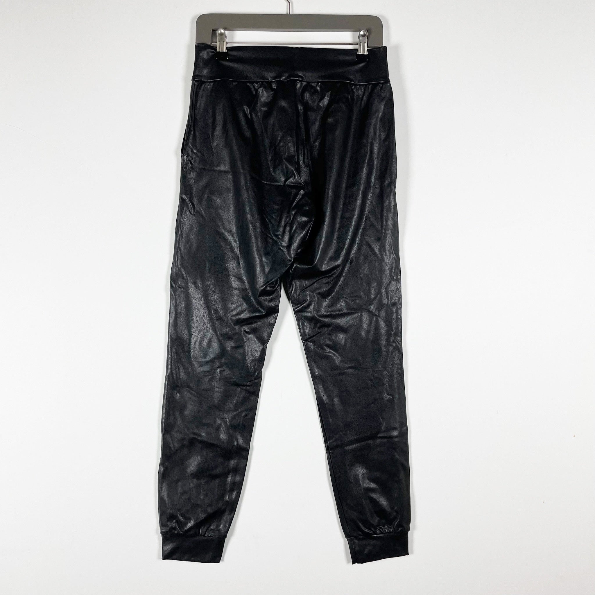 Commando Faux Vegan Leather Mid Rise Ankle Crop Joggers Pants Black Small