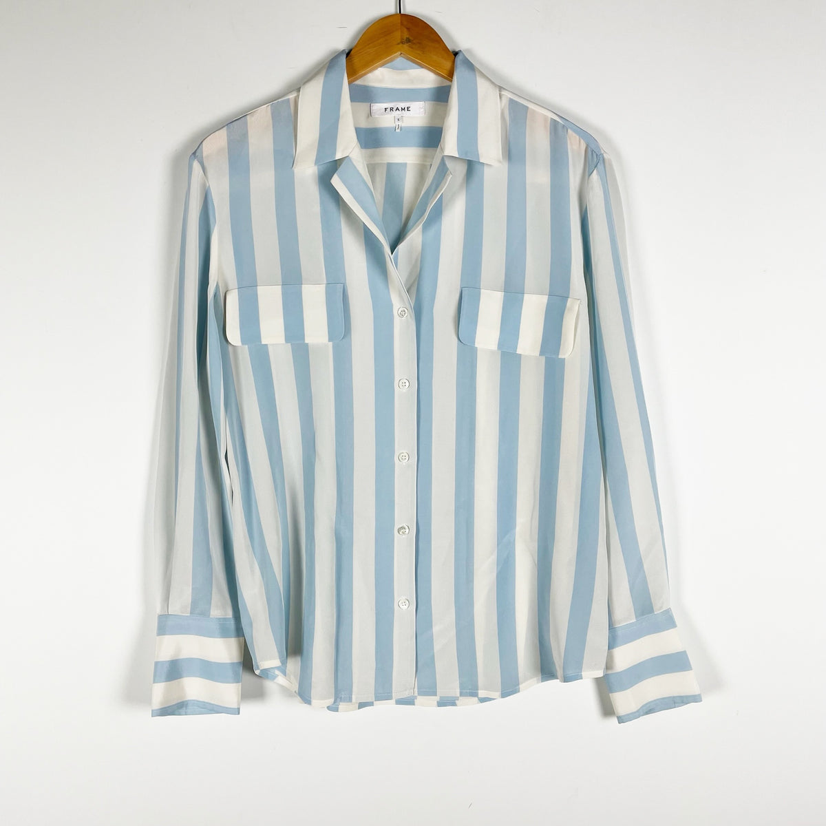 Frame Women's Silk Chiffon Collared Button Down Long Sleeve Blouse Shirt Top S