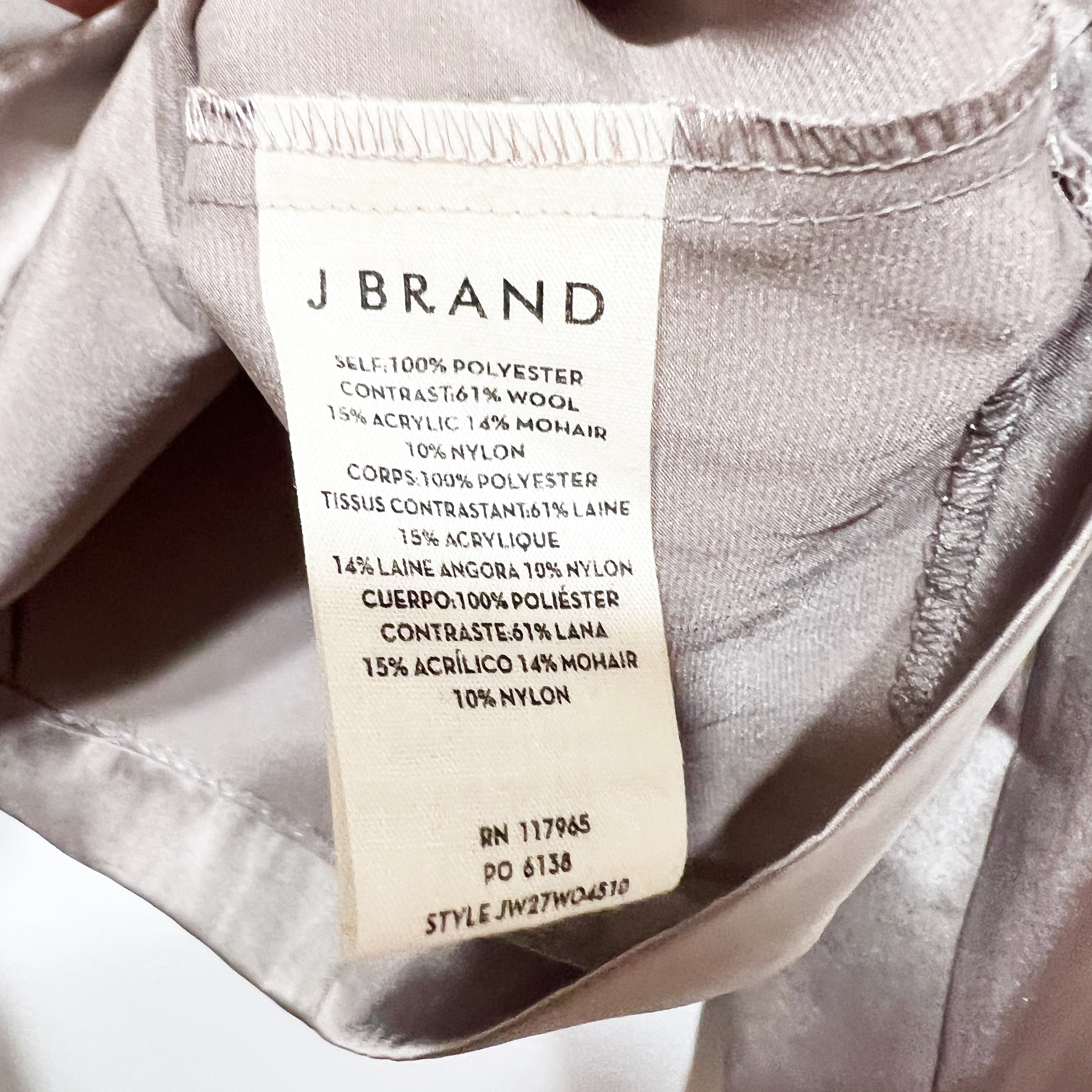 NEW J Brand Felt Textured Wool Satin Contrast Mixed Media Panel Blouse Gray Dove
