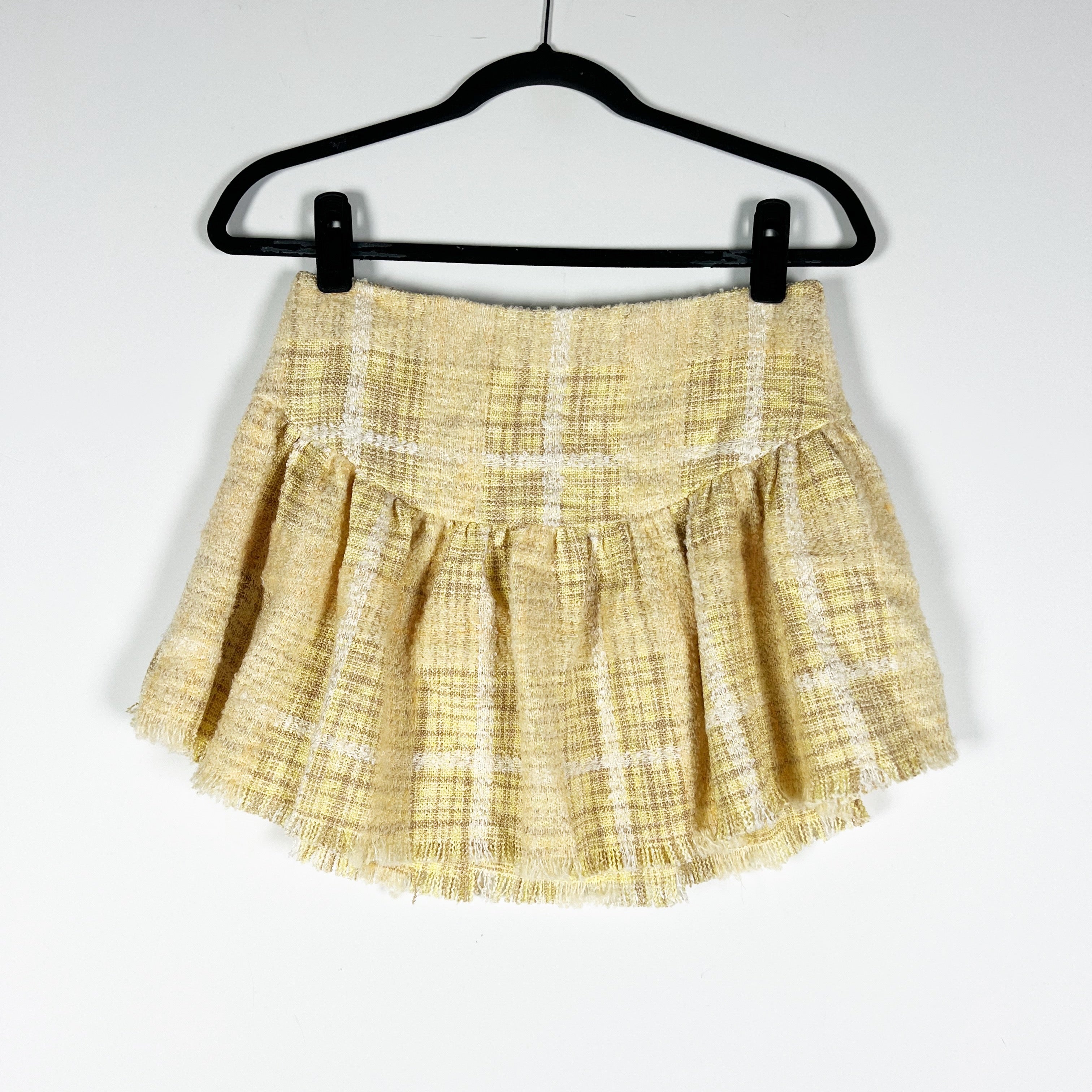 NEW LoveShackFancy Lively Wool Blend Boucle Tweed Round Hem Mini Skirt Yellow 4