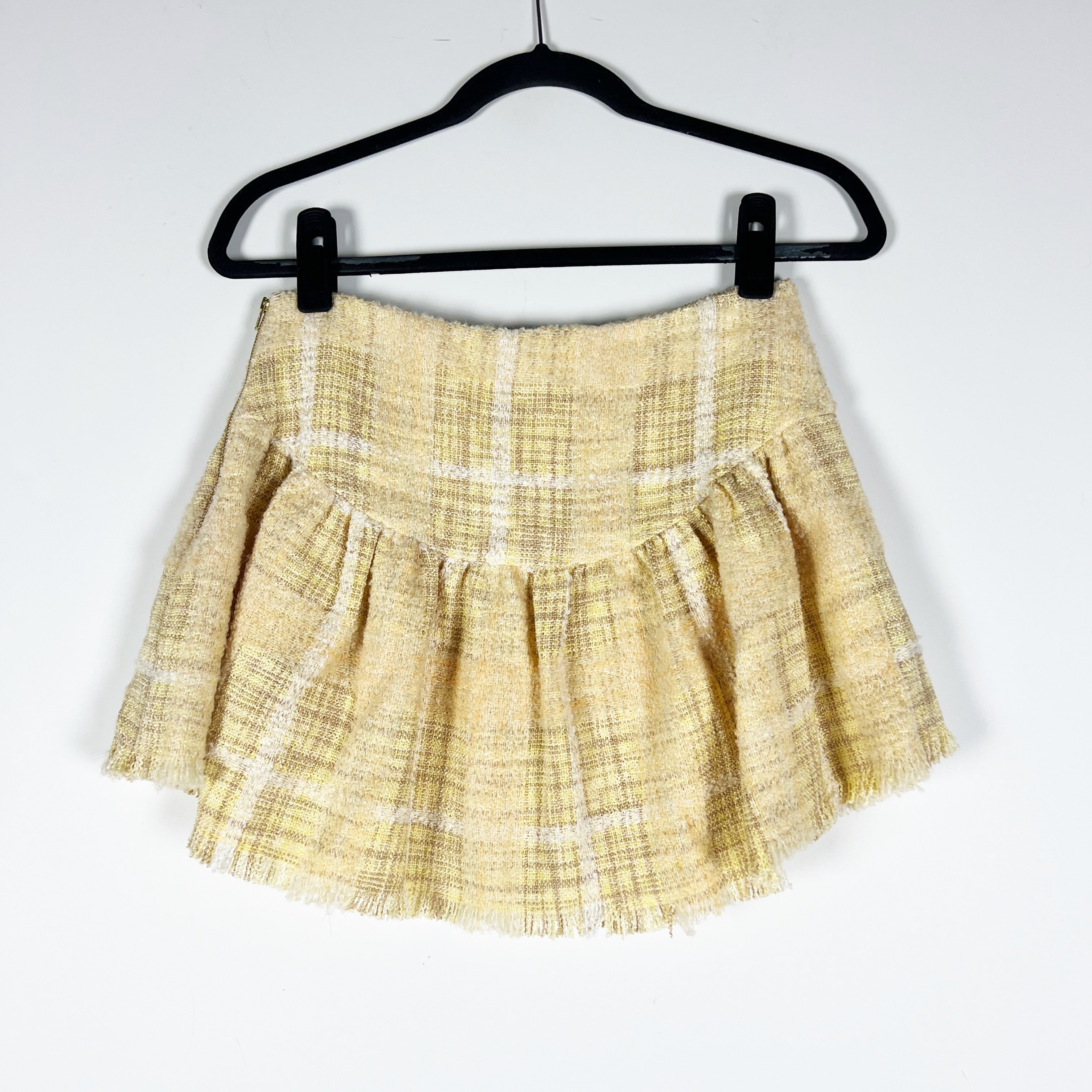 NEW LoveShackFancy Lively Wool Blend Boucle Tweed Round Hem Mini Skirt Yellow 6