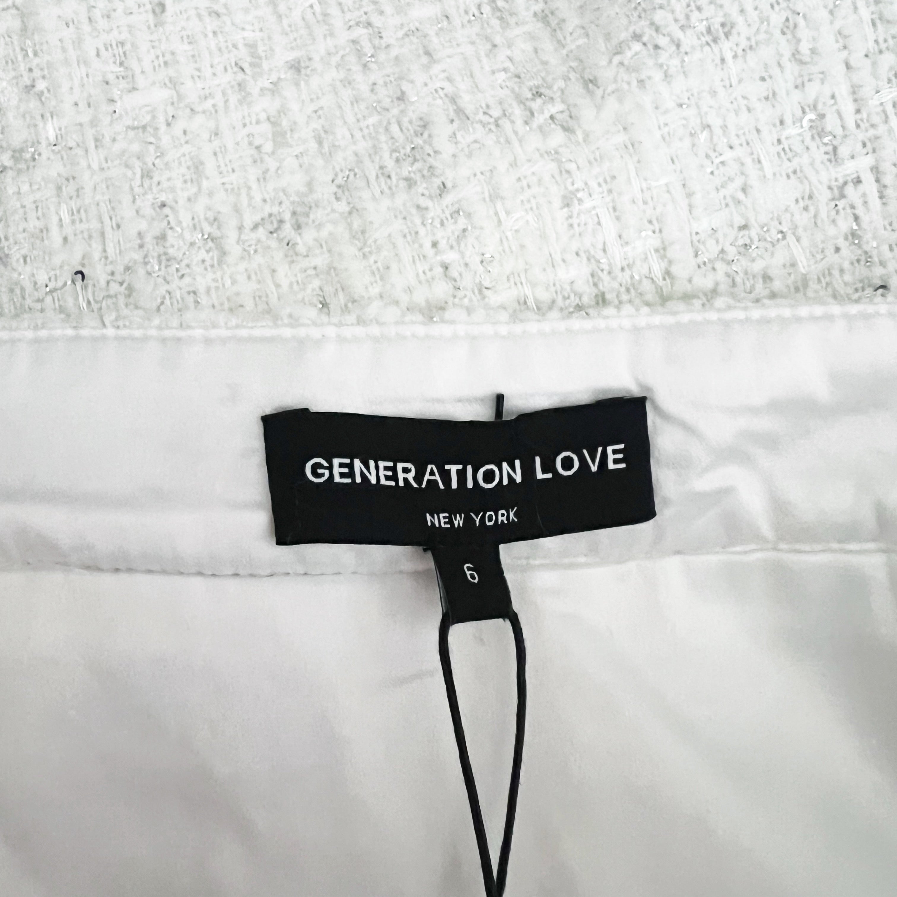 NEW Generation Love Sammy Tweed Boucle Knit White Silver Metallic Woven Skirt 6