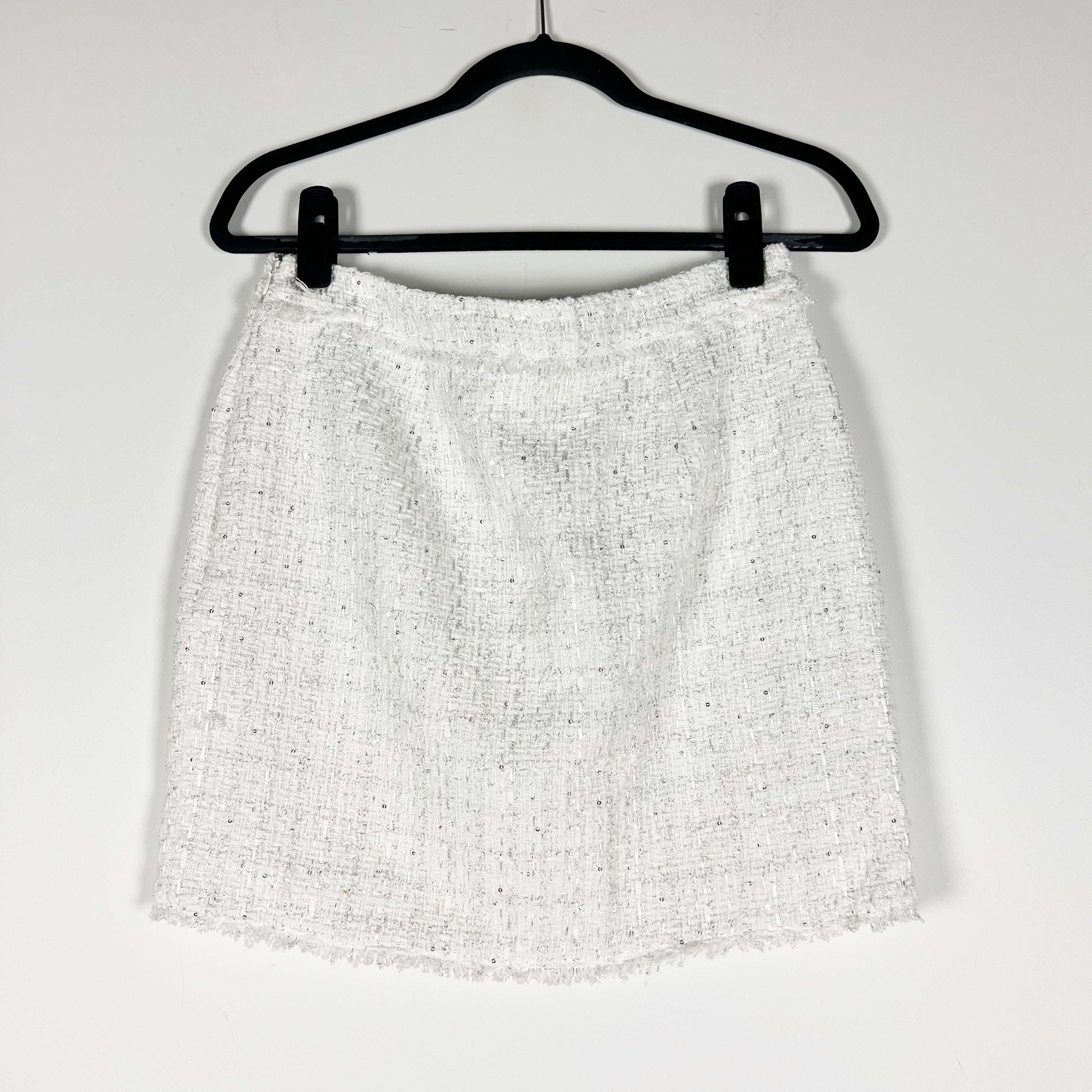 NEW Generation Love Sammy Tweed Boucle Knit White Silver Metallic Woven Skirt 6