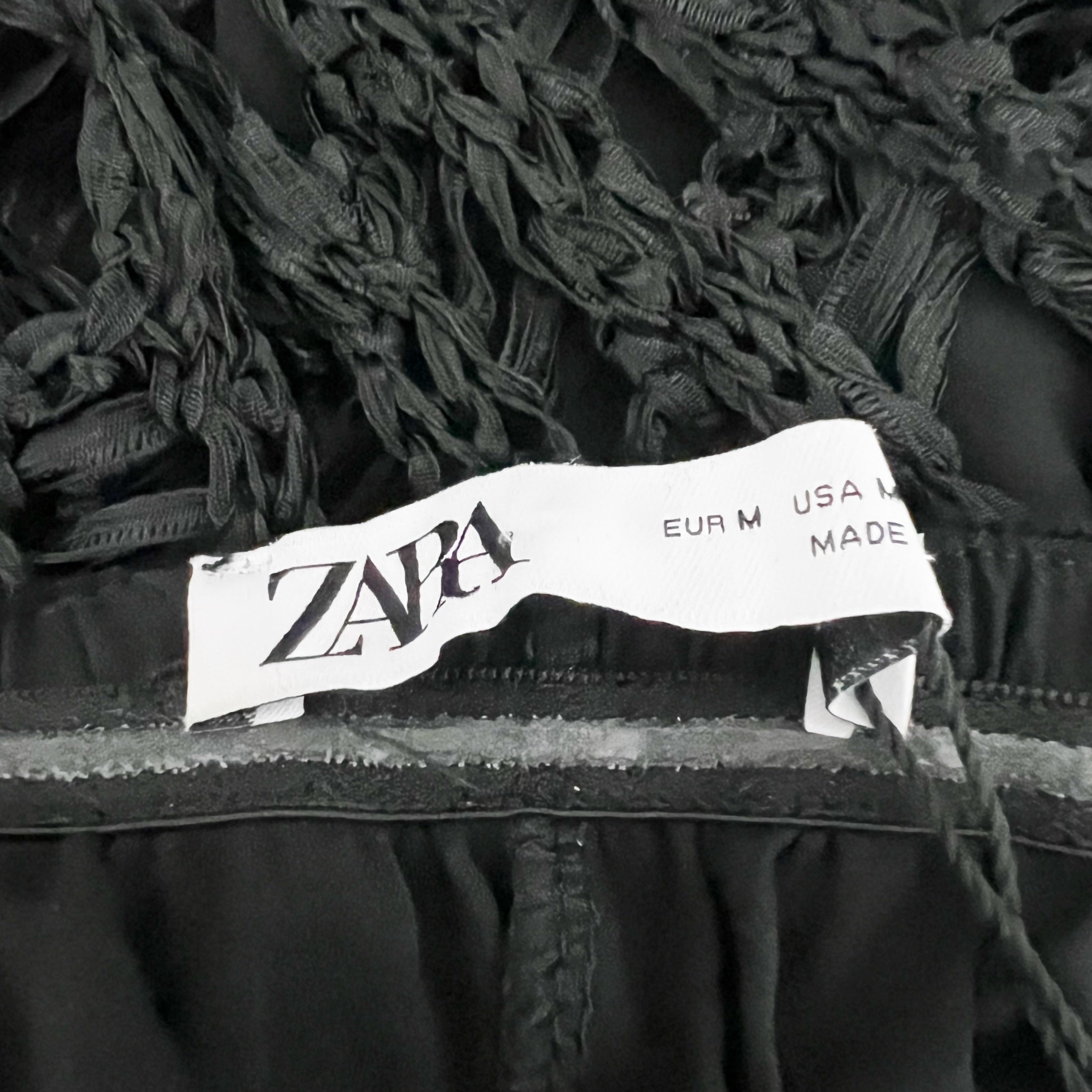 NEW Zara Raffia Crochet Knit Fish Net Mid Rise Straight Maxi Skirt Black Medium