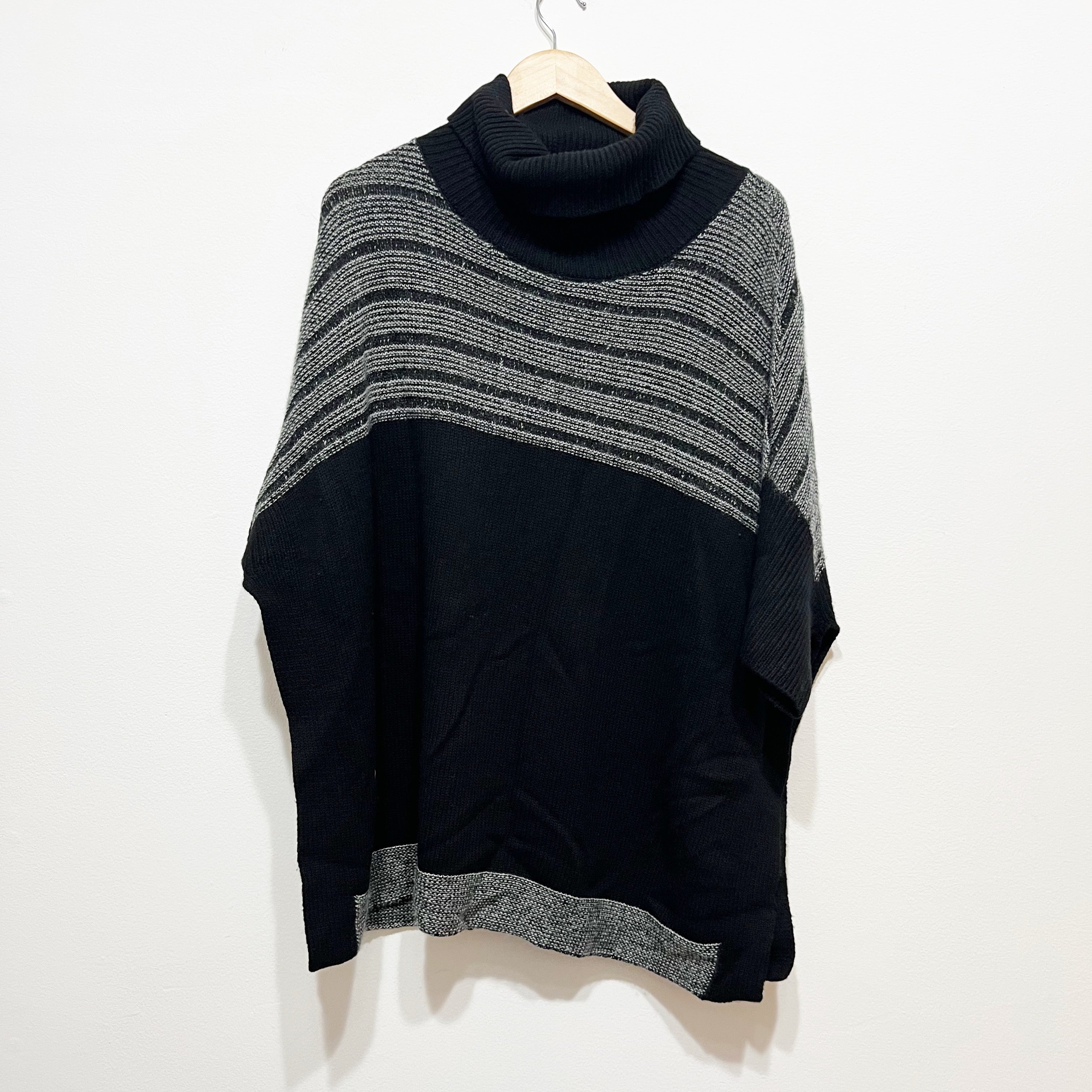 Paychi Guh 100% Cashmere Knit Stretch Turtleneck Pullover Sweater Black Gray OS