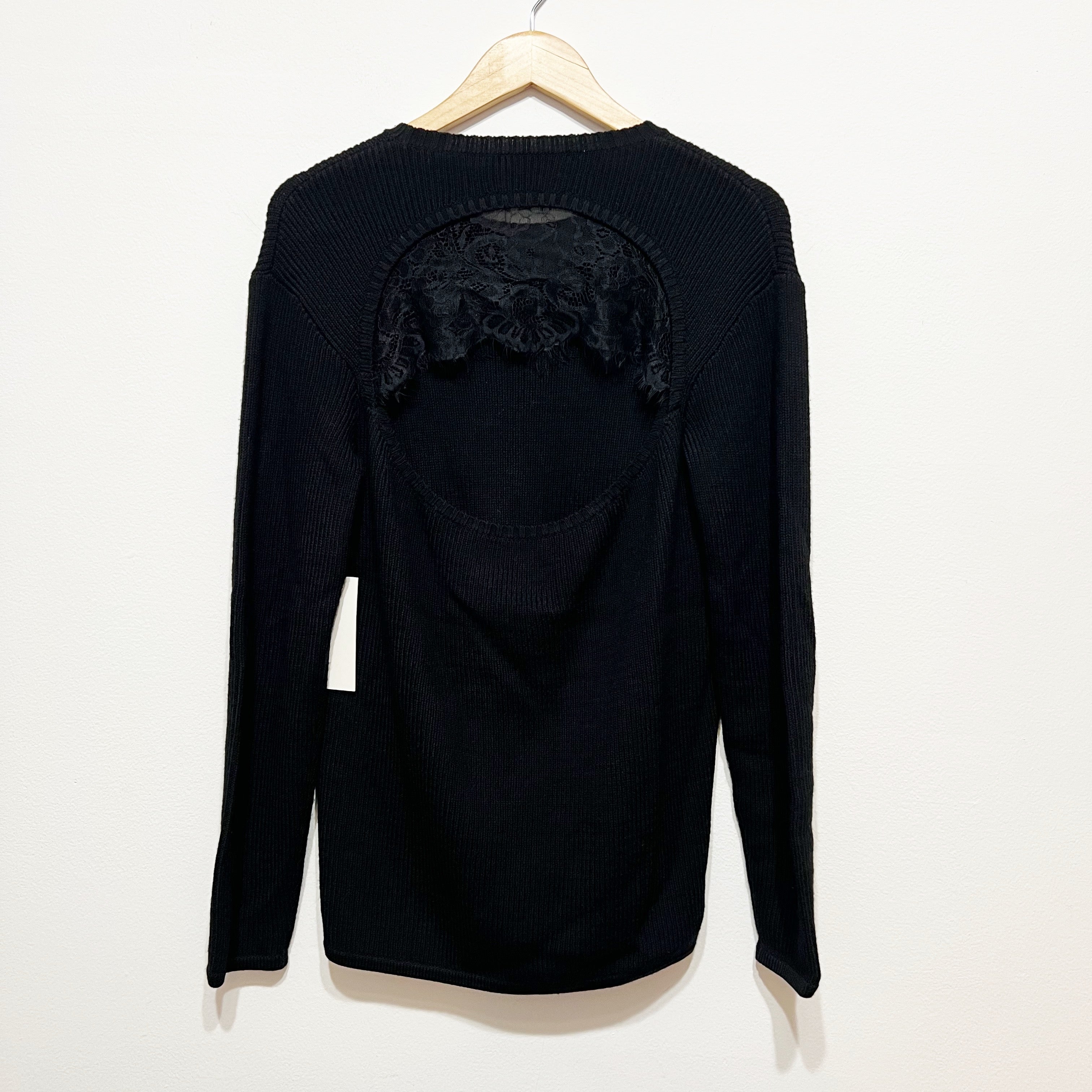 NEW L'agence Antonio Wool Ribbed Knit Stretch Open Lace Back Pullover Sweater S