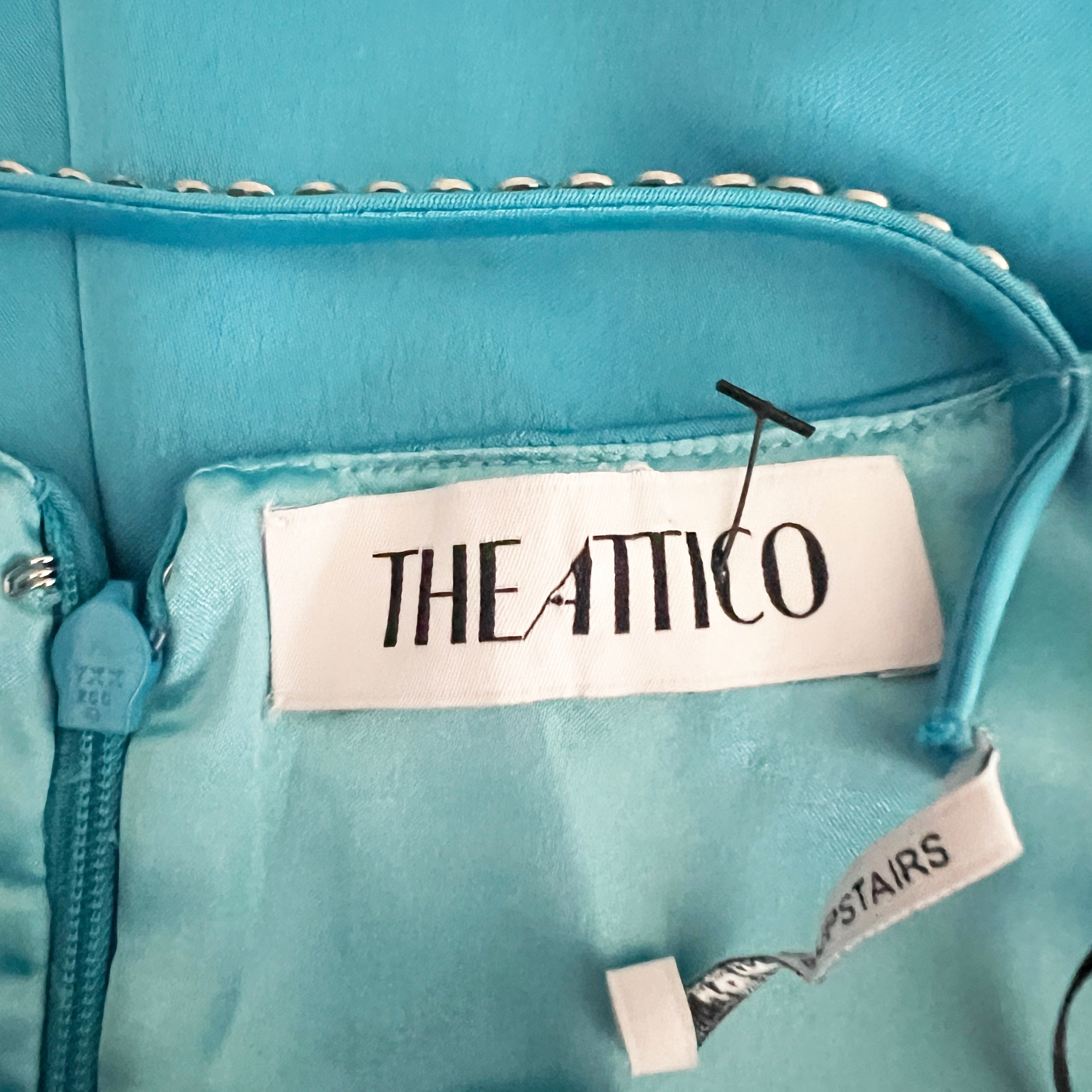 The Attico Fujiko Satin Crystal Jewel Embellished Strap Slip Dress Capri Blue XS