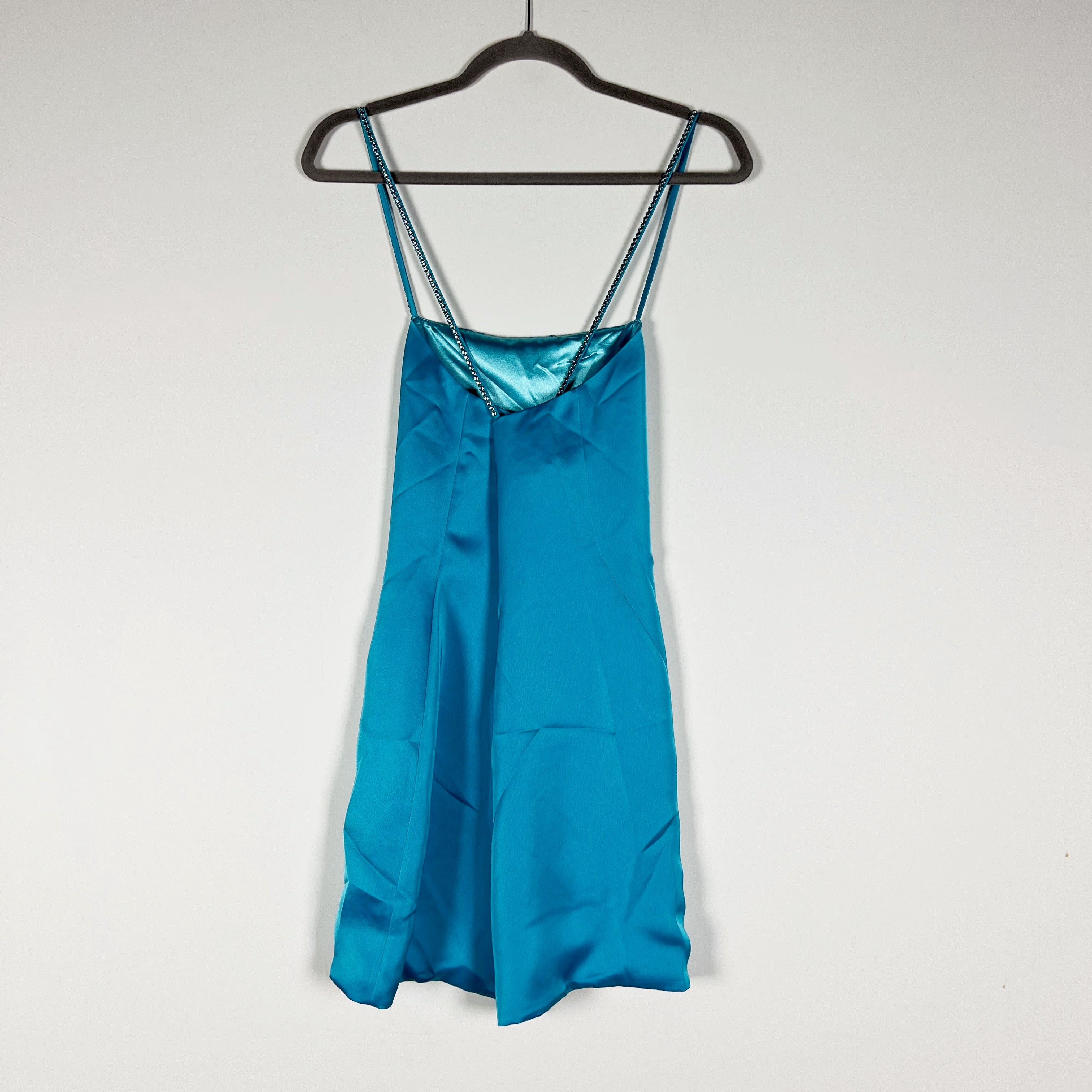 The Attico Fujiko Satin Crystal Jewel Embellished Strap Slip Dress Capri Blue XS
