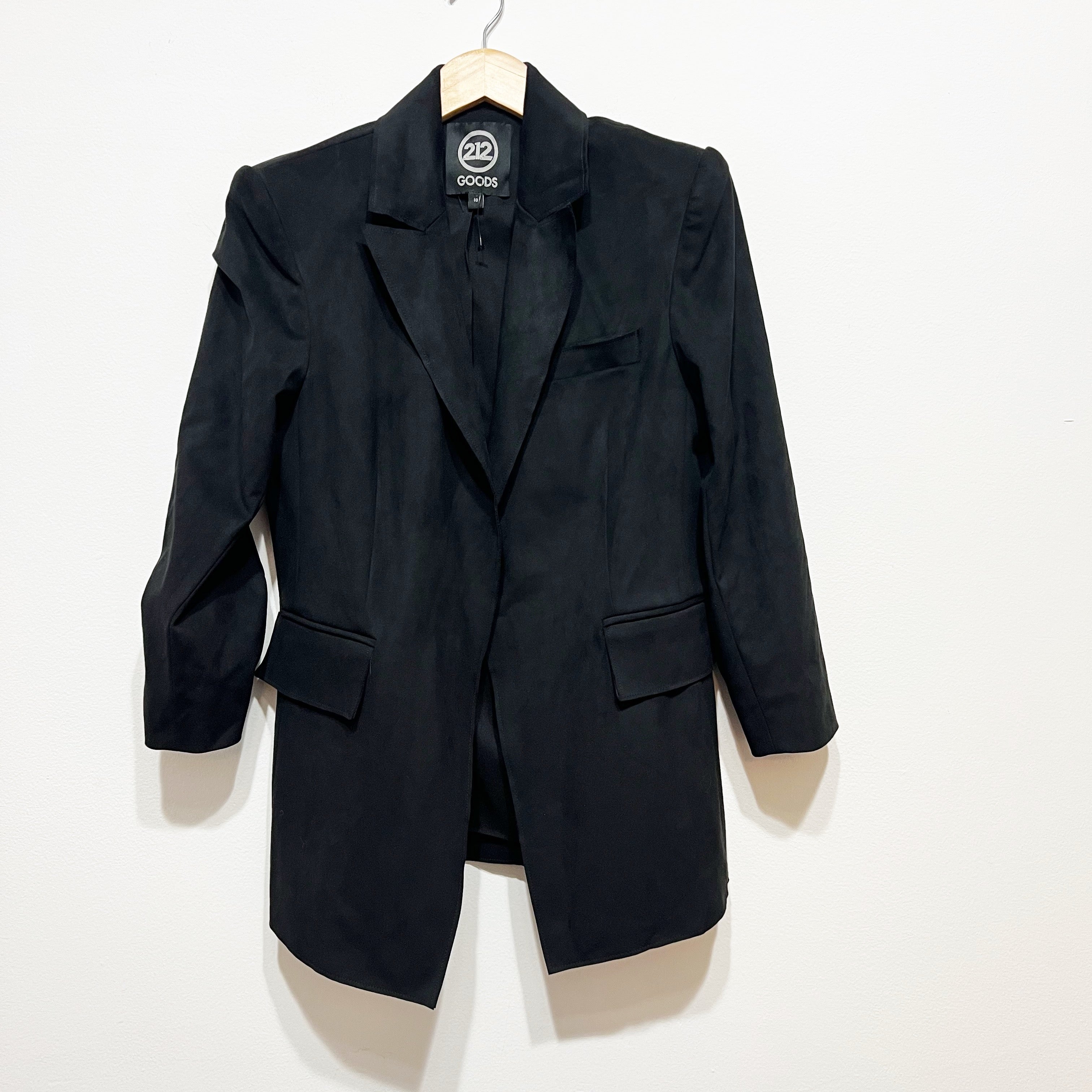 212 Goods J030 Gansevoort Faux Vegan Suede Leather Open Front Jacket Blazer 10