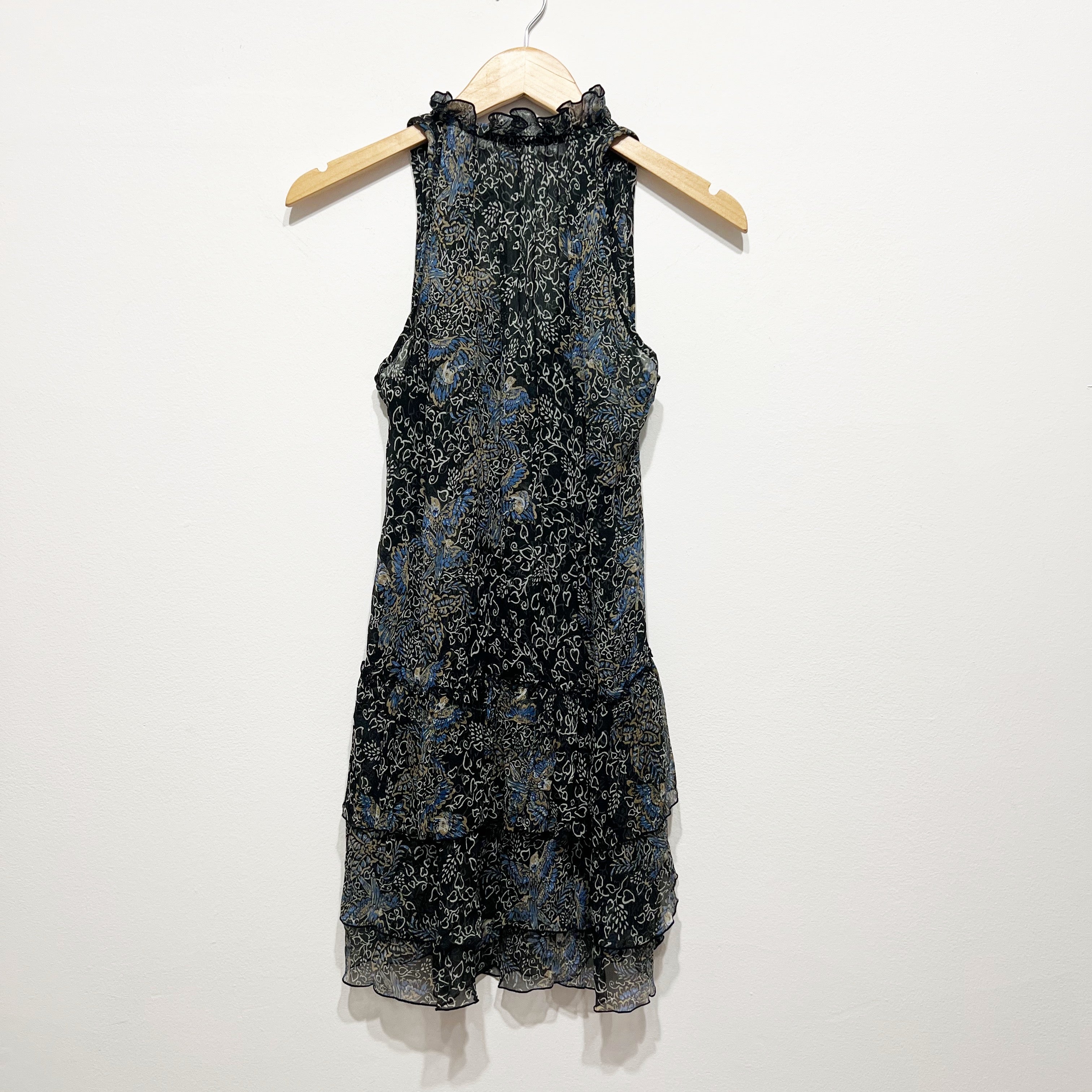 Poupette St Barth Silk Chiffon Floral Flower Print Pattern Mini Ruffle Dress S