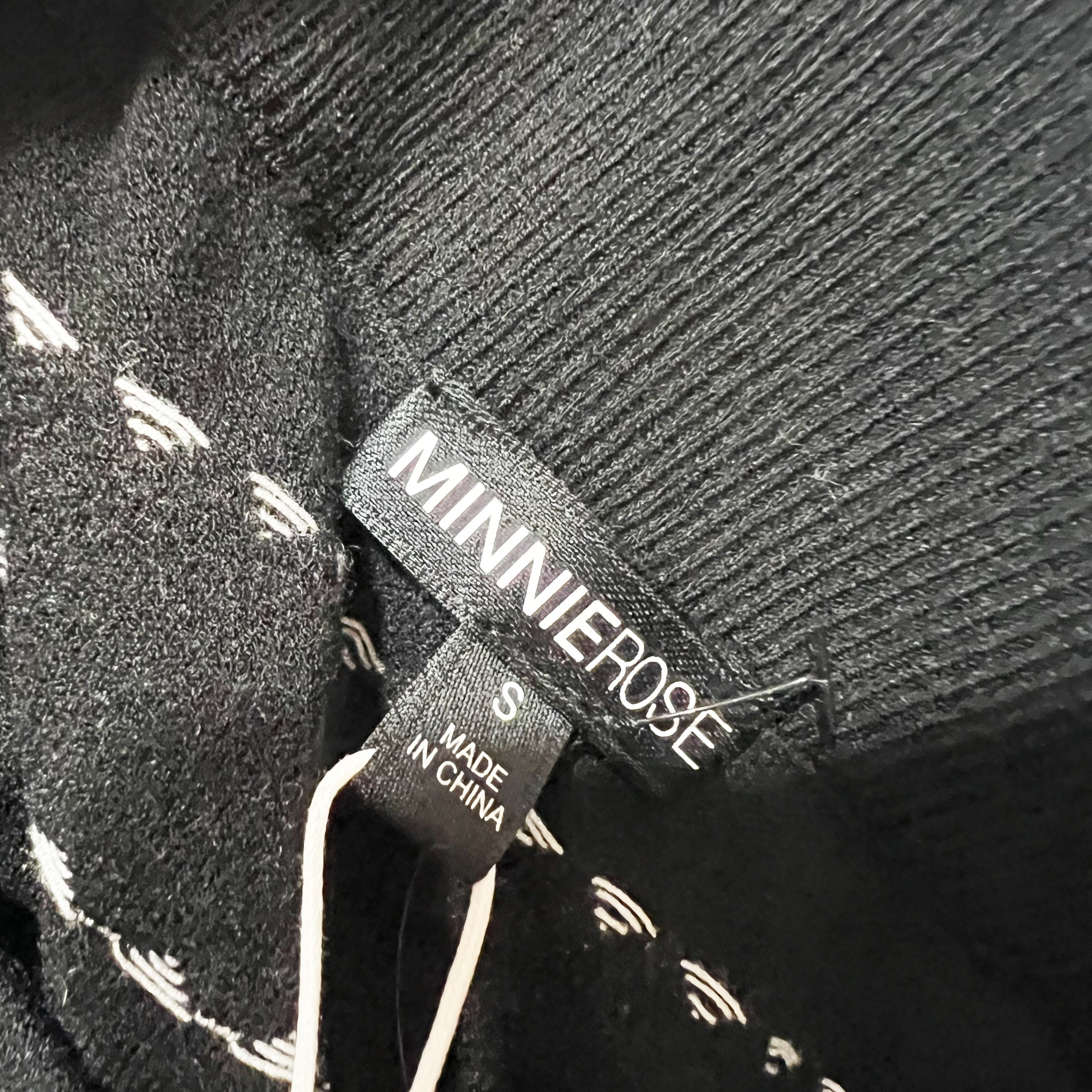 NEW Minnie Rose Viscose Blend Stretch Knit Lace Stripe Skirt Black White Small