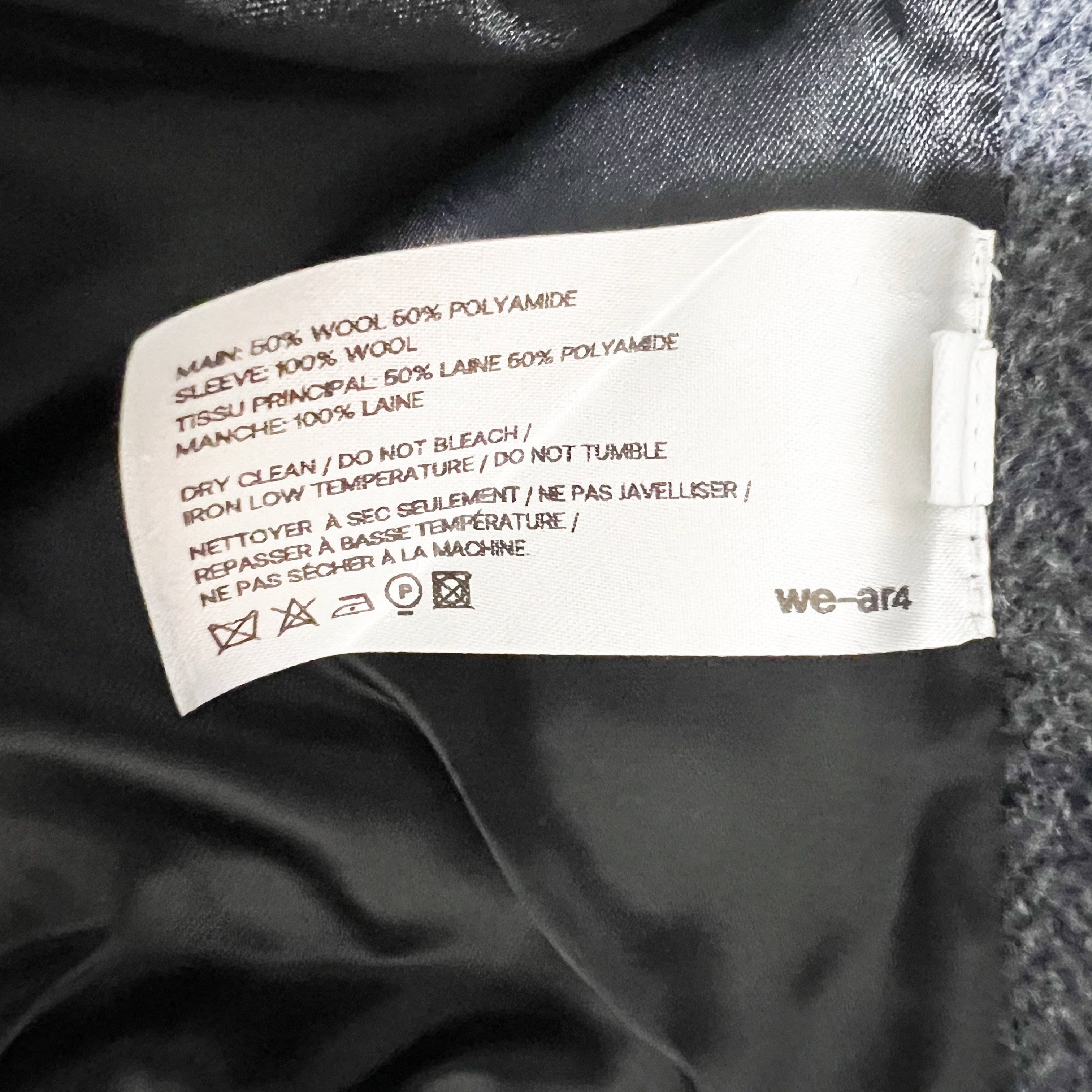 WE-AR4 Italy Wool Blend Woven Collarless Full Zip Bomber Jacket Gray Black Large