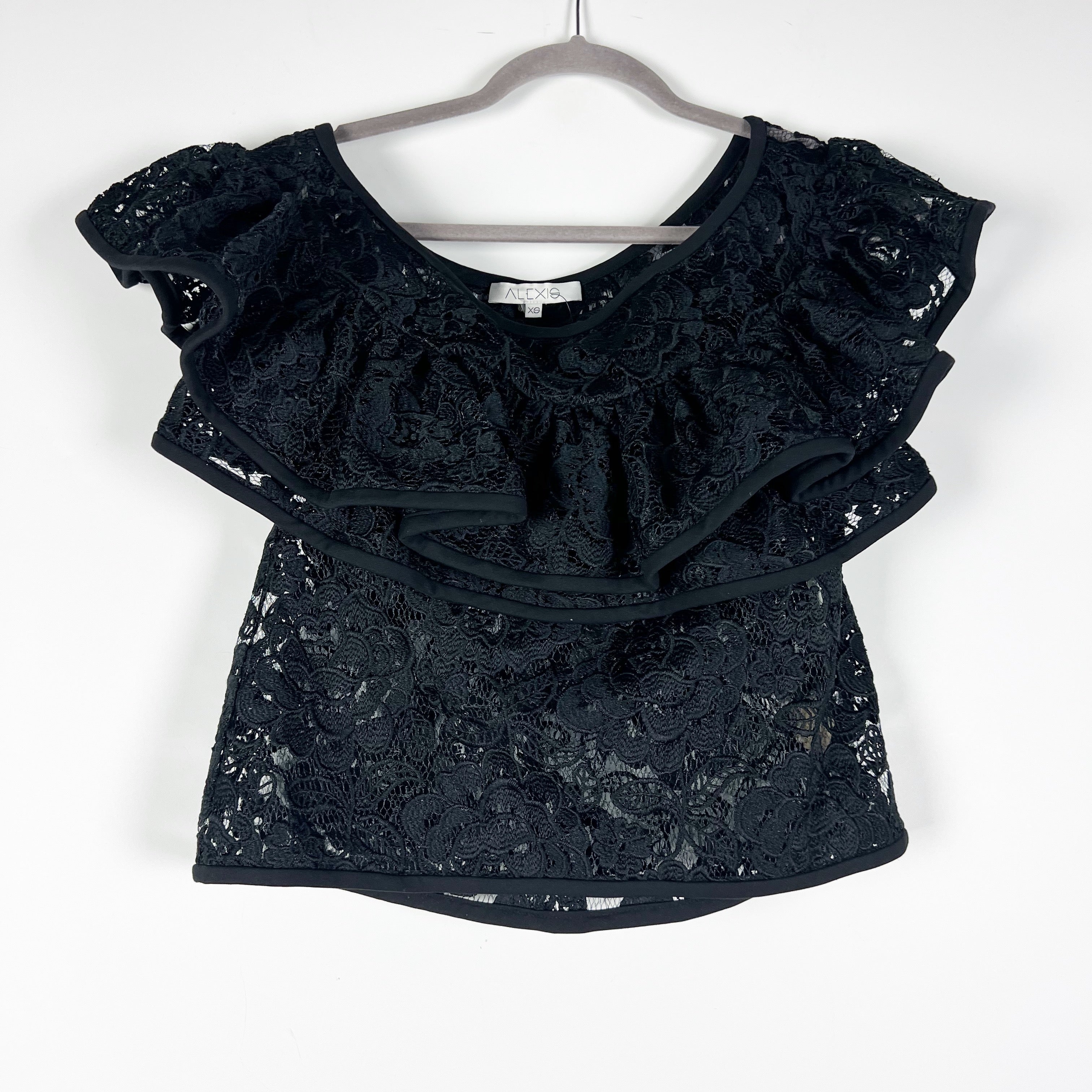 ALEXIS Crista Sheer Floral Flower Print Allover Lace Off The Shoulder Blouse XS