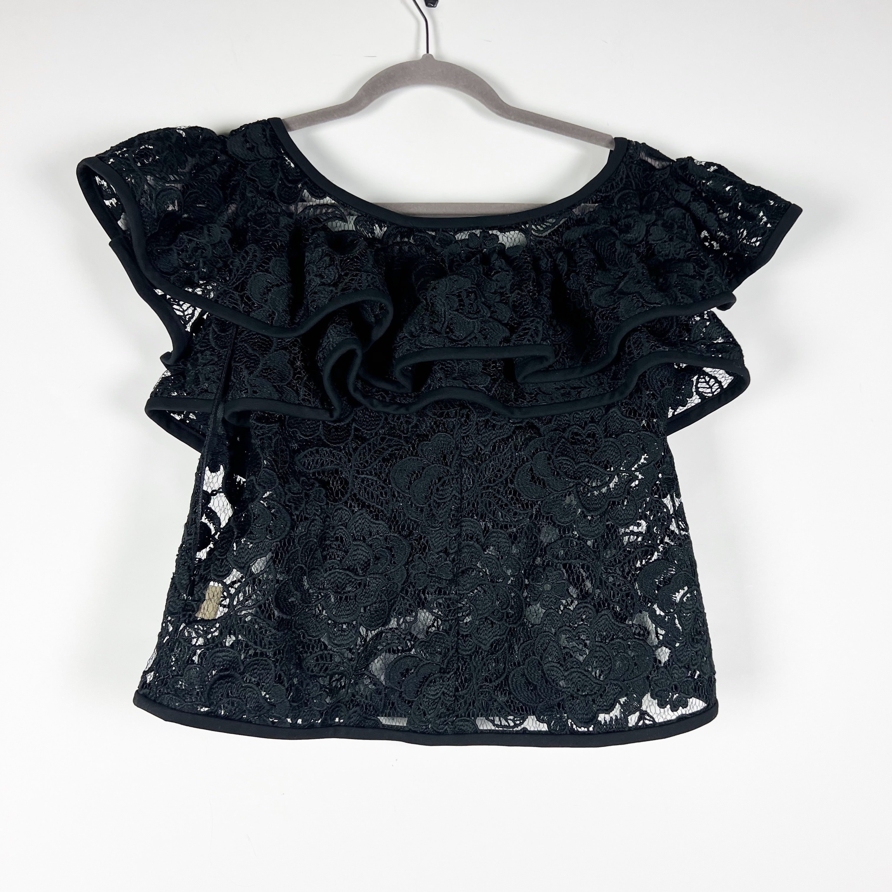 ALEXIS Crista Sheer Floral Flower Print Allover Lace Off The Shoulder Blouse XS