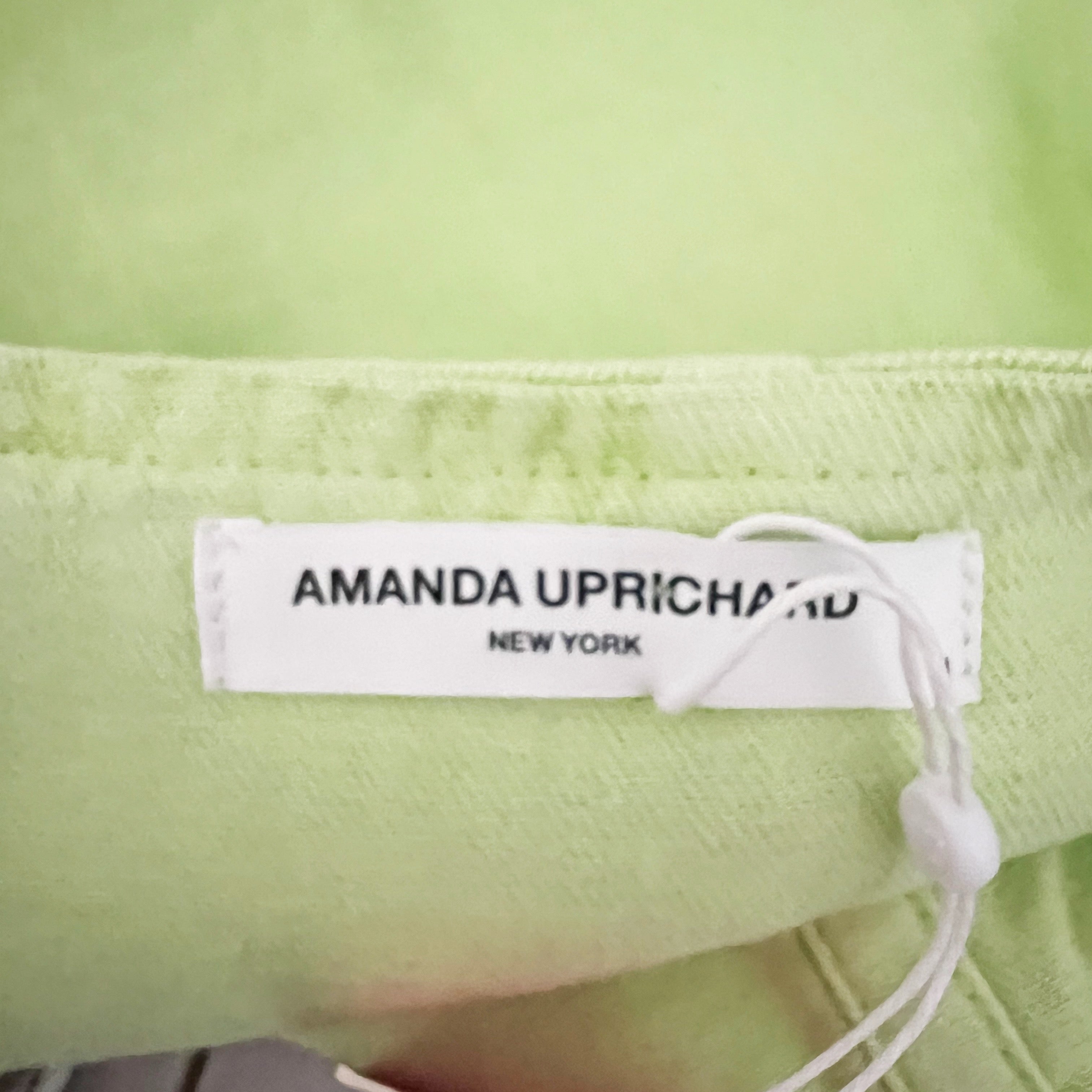 NEW Amanda Uprichard Dale Cotton Denim Side Slit Mini Skirt Skort Cucumber Green