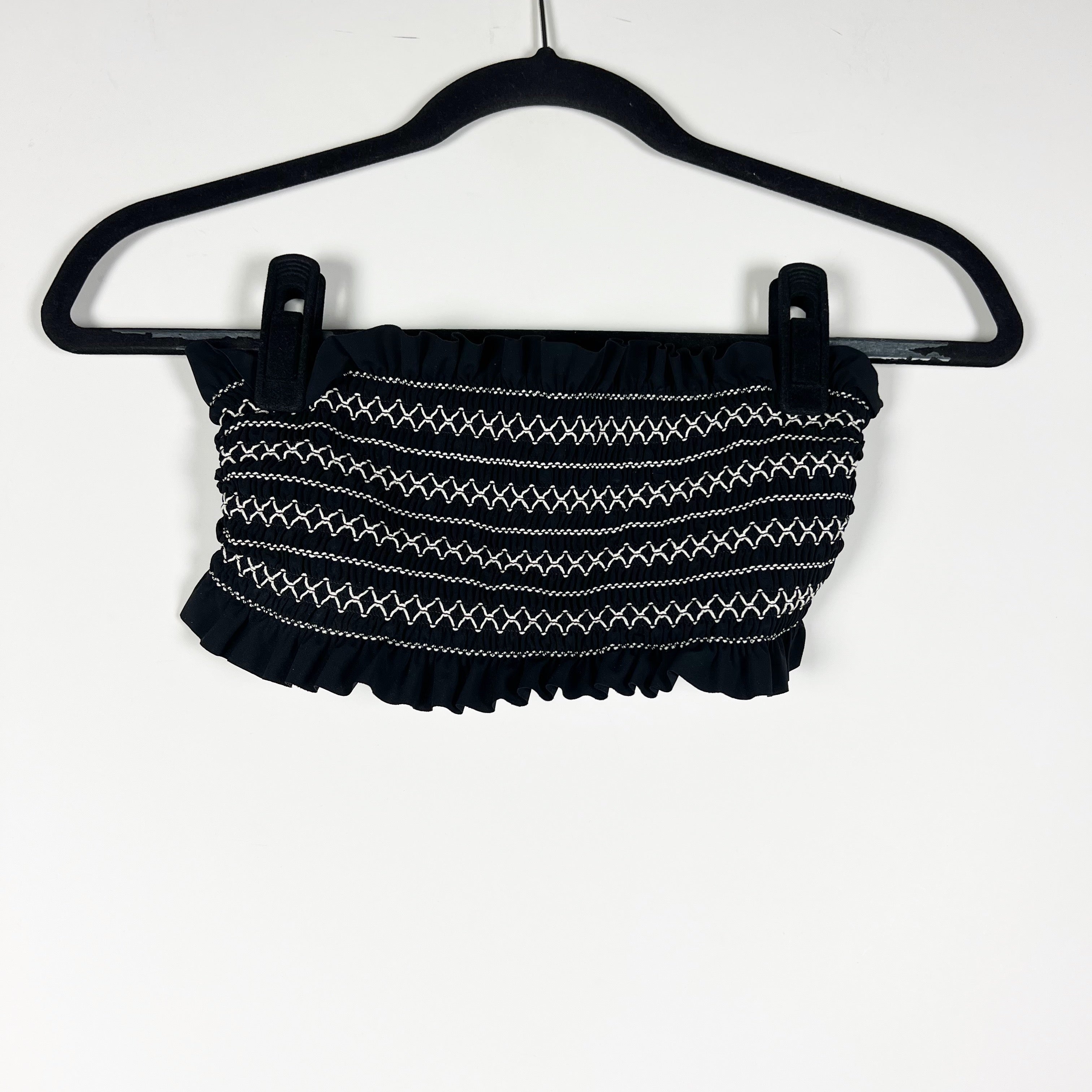 Tory Burch Women's Costa Bandeau Smocked Stretch Bikini Swim Bathing Suit Top XS