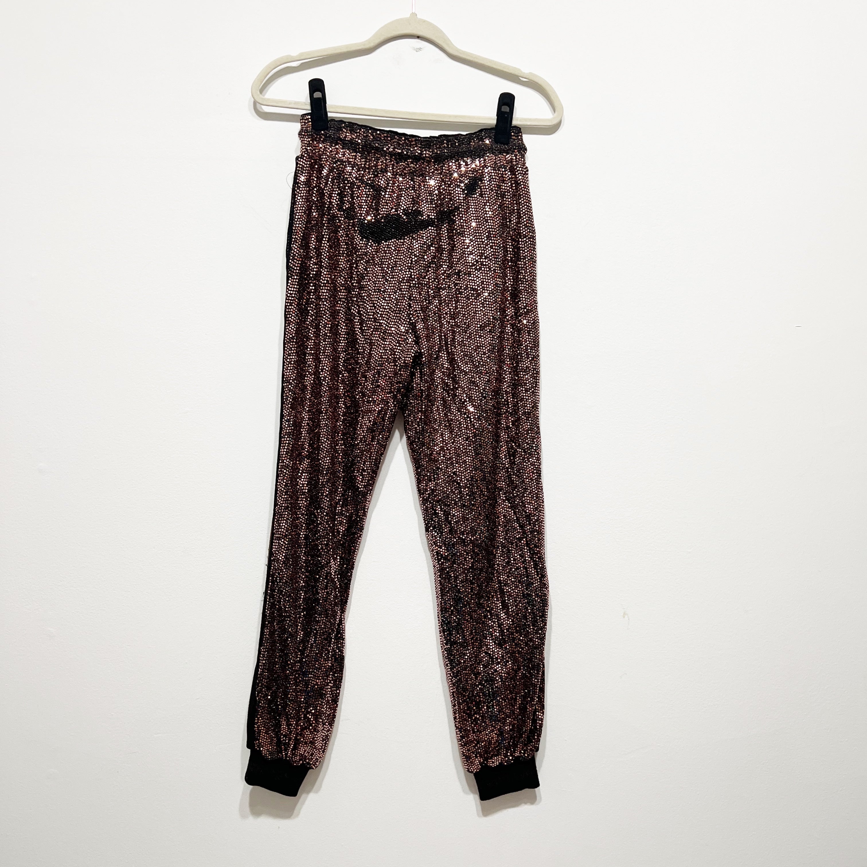 Pam & Gela Rose Mirror Ball Sequin Embellished Sparkle Joggers Pants Small