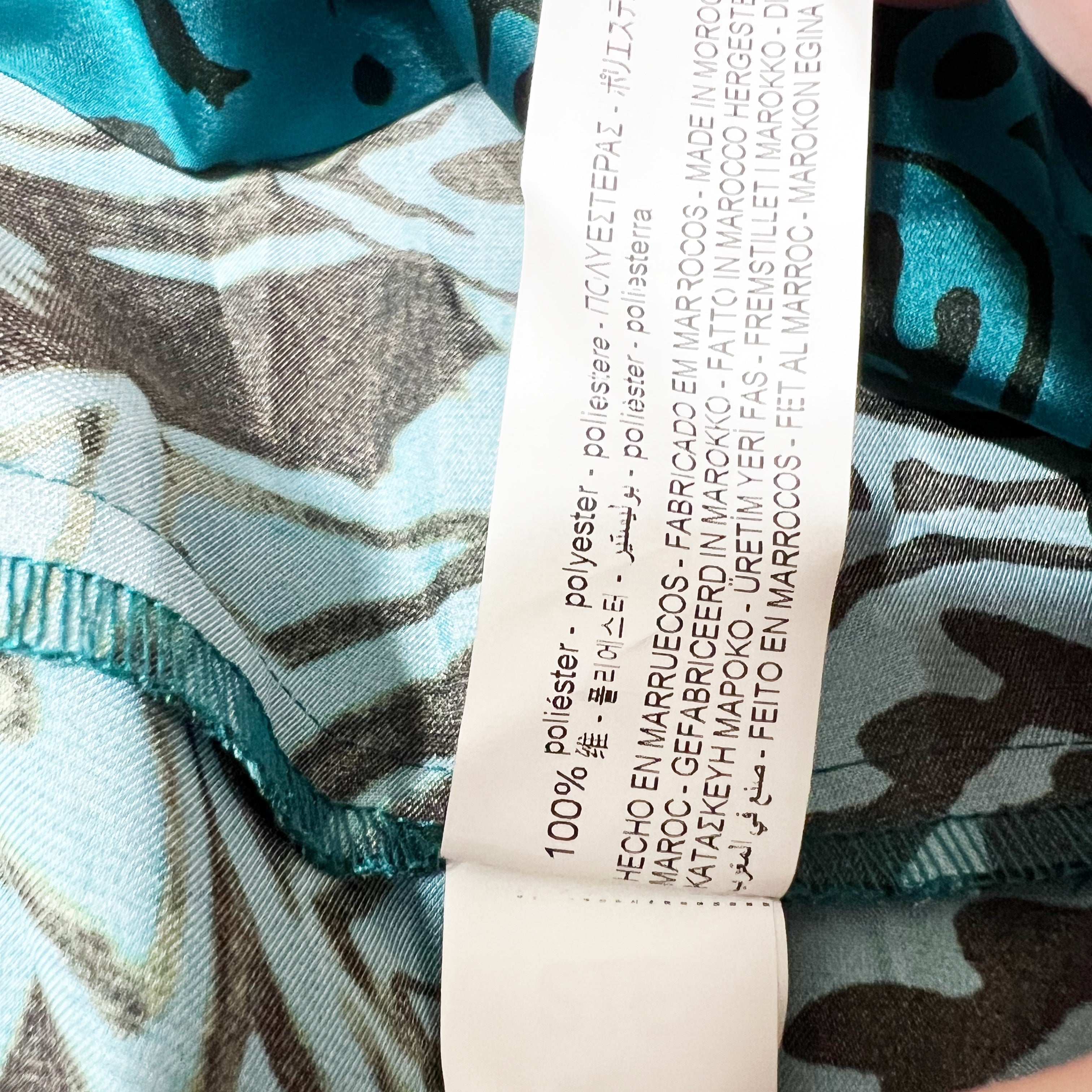 NEW Zara Satin Collared Quarter Sleeve Button Front Blue Black Pattern Dress XS