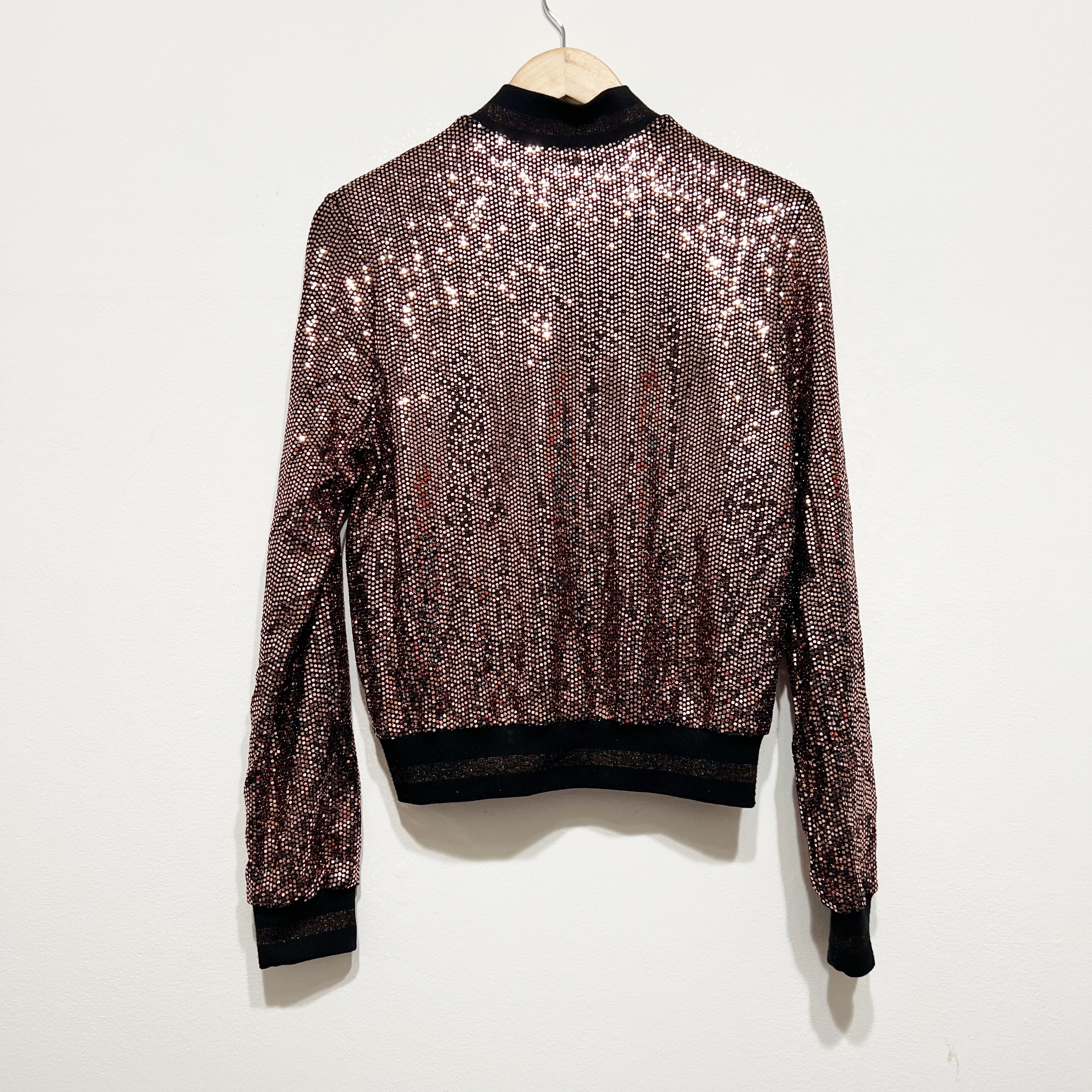 Pam & Gela Rose Gold Mirror Ball Sequin Embellished Sparkle Track Jacket Small
