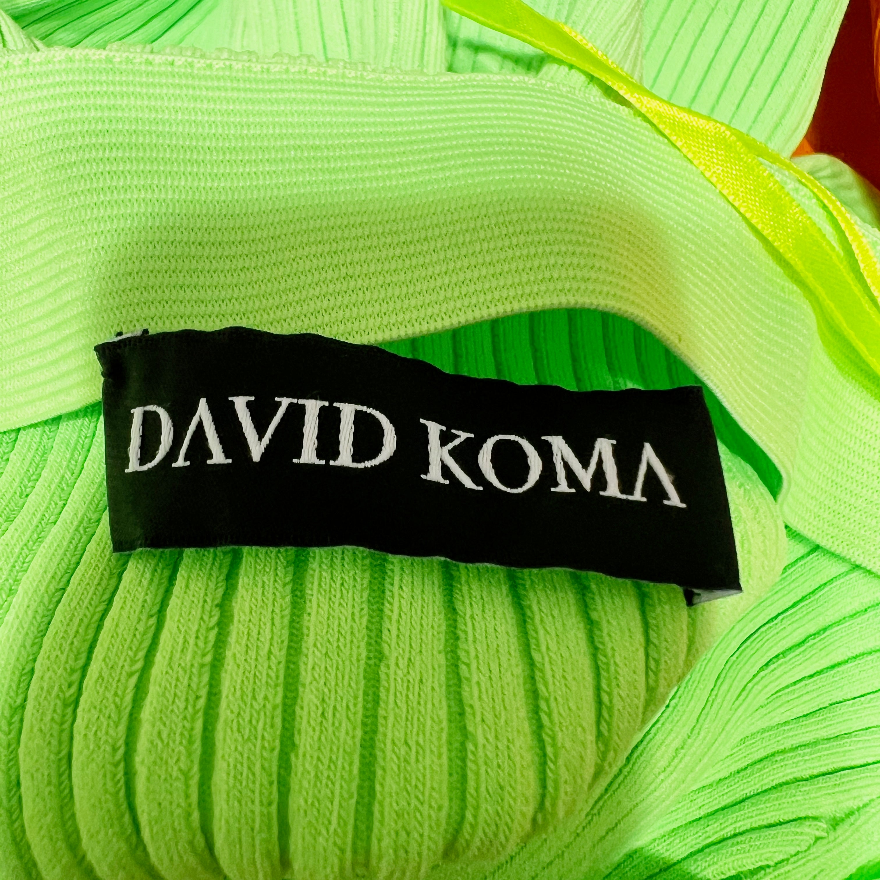 David Koma Asymmetrical Hem Ribbed Sweater Knit Stretch Skirt Lime Green Medium