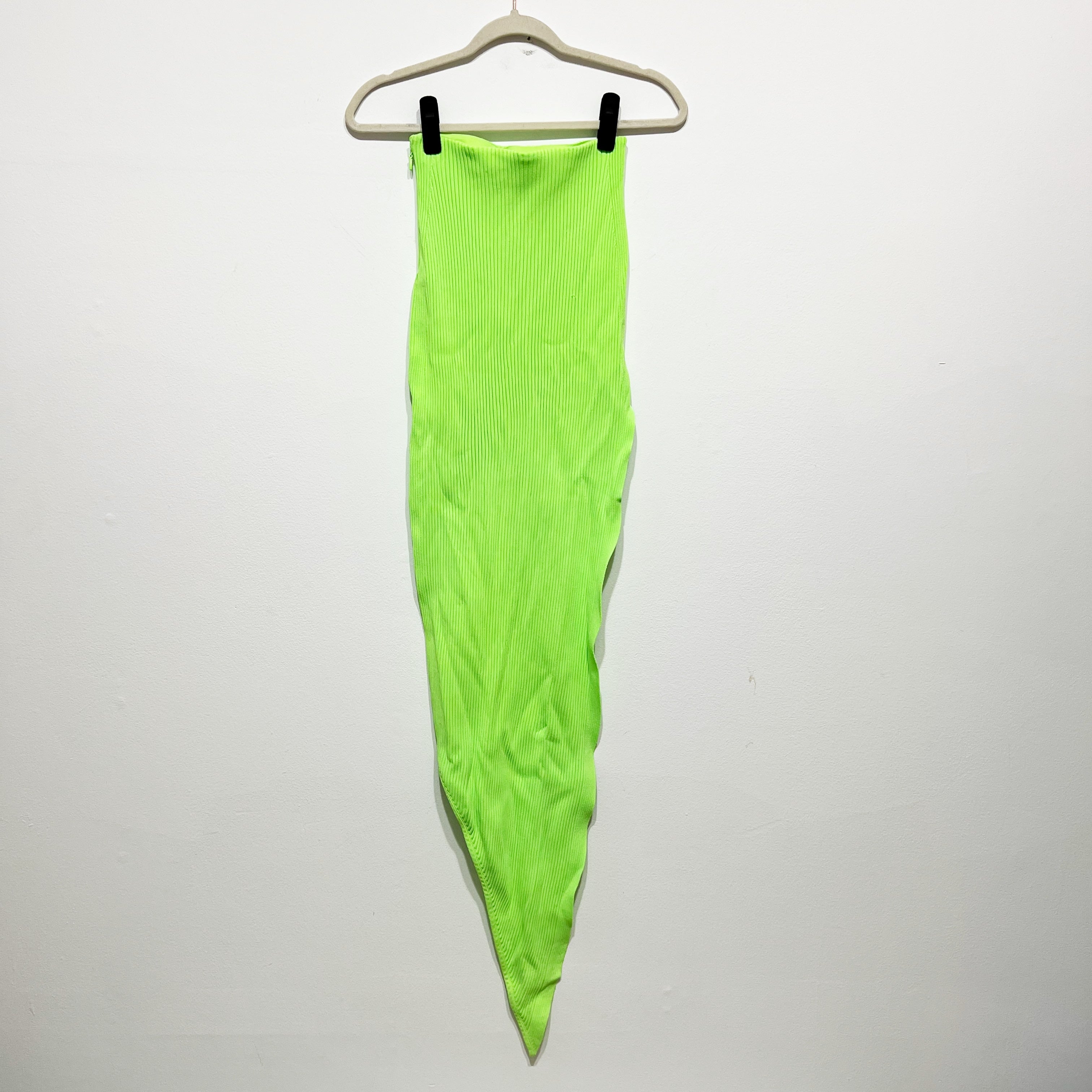 David Koma Asymmetrical Hem Ribbed Sweater Knit Stretch Skirt Lime Green Medium